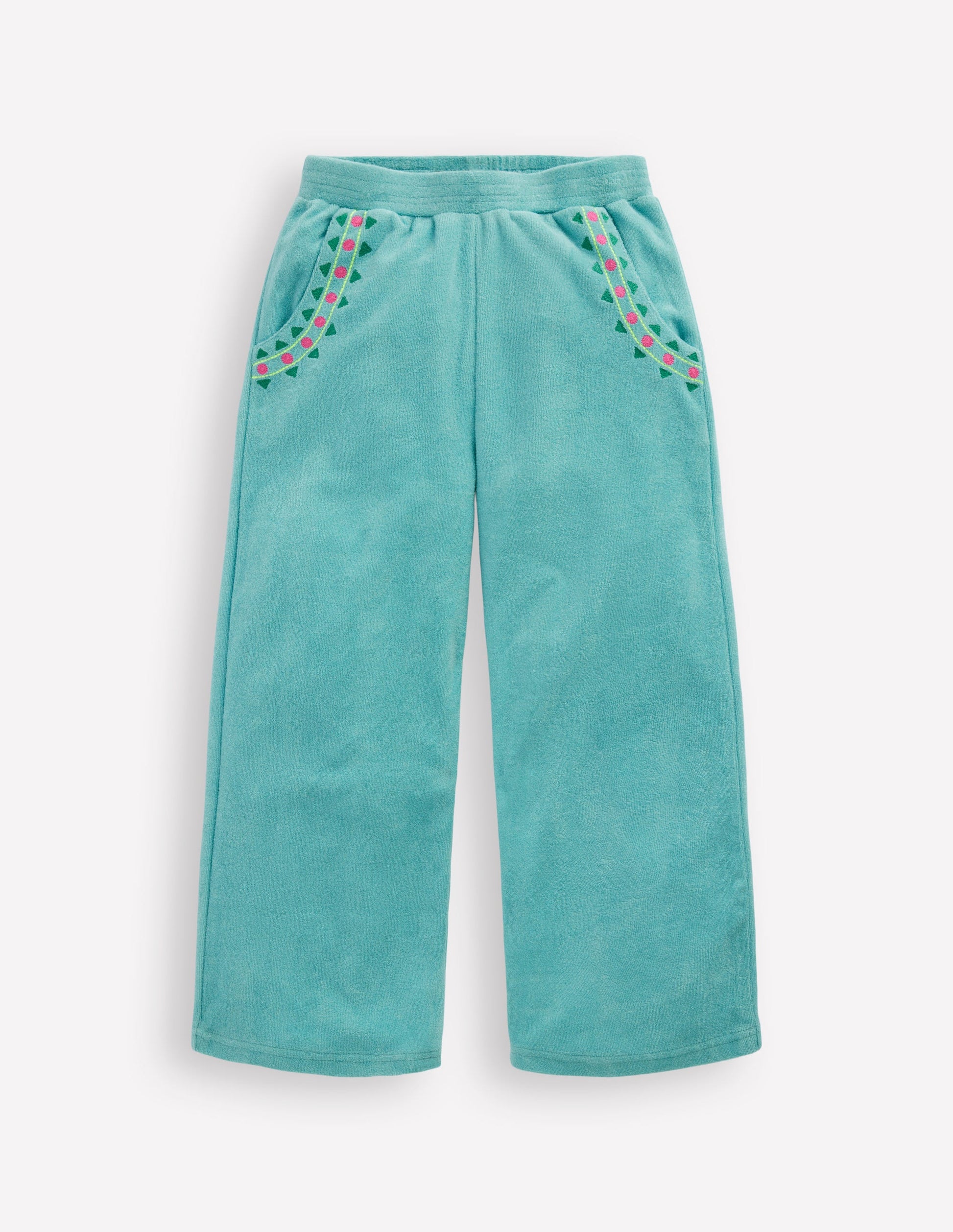 Straight Towelling Trousers-Blue Embroidery-1