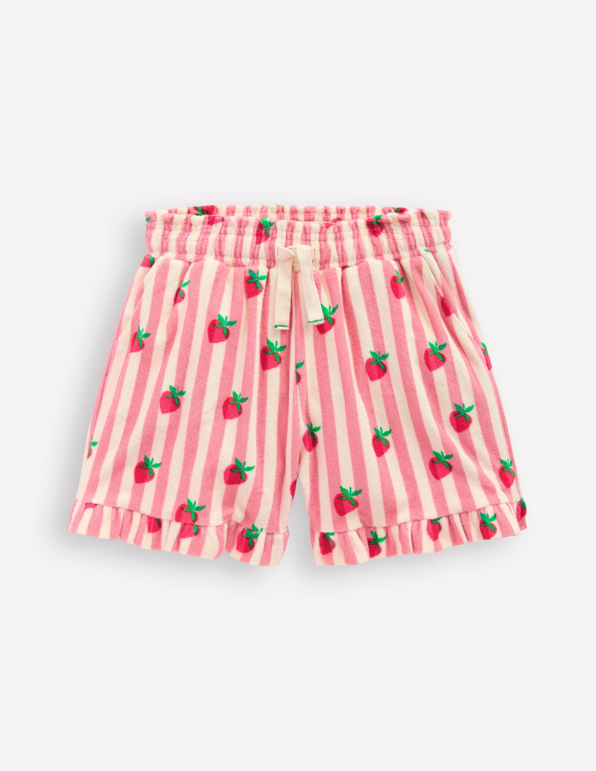 Towelling Ruffle Shorts-Strawberry Stripe-1