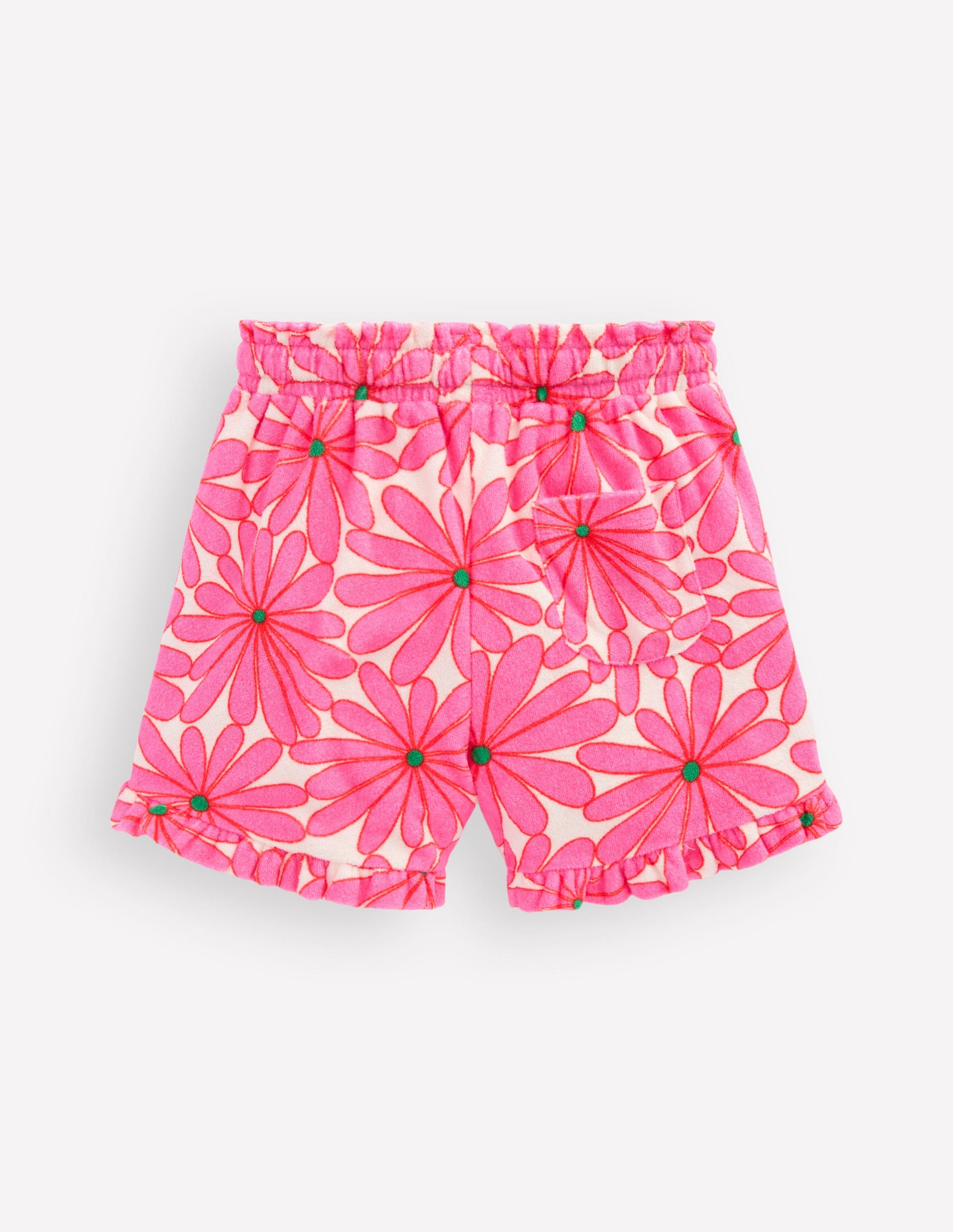 Towelling Ruffle Shorts-Festival Pink Giant Daisy-4