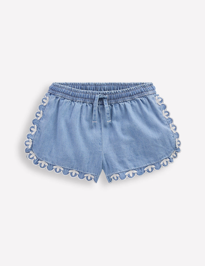 Pull-on Woven Shorts-Chambray