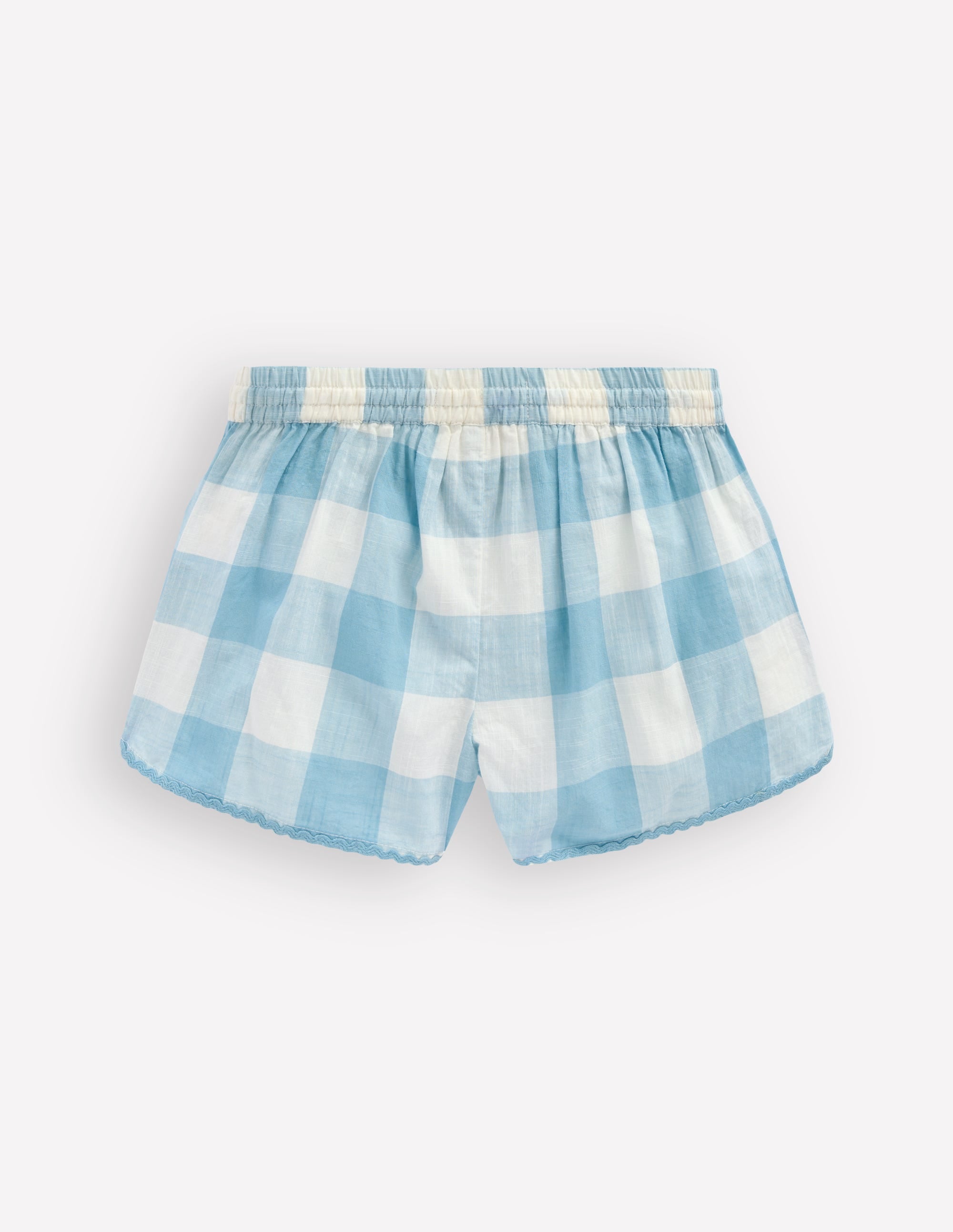 Pull-on Woven Shorts-Blue Gingham Embroidery - Image 2