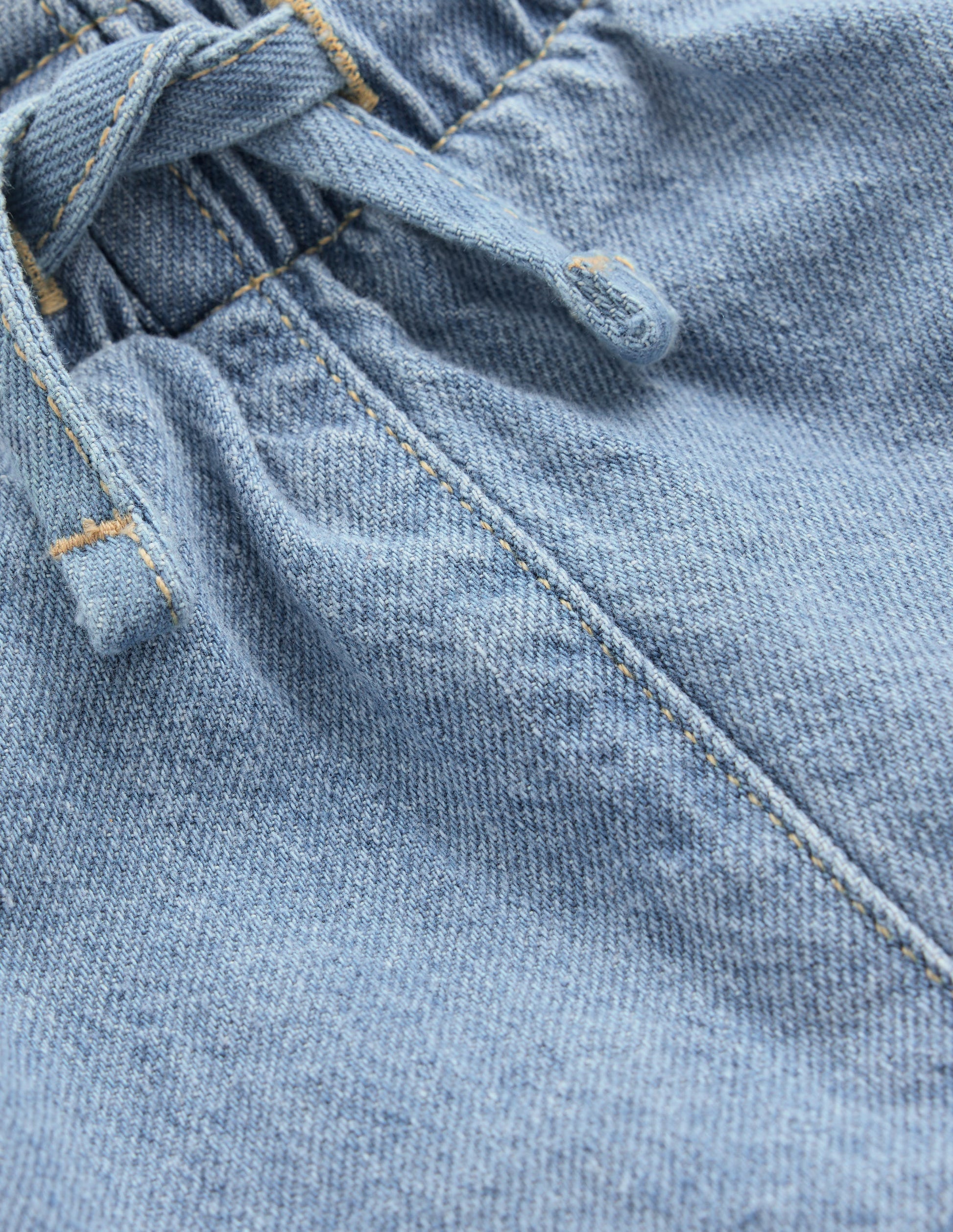 Frill Waist Shorts-Light Wash Denim-3
