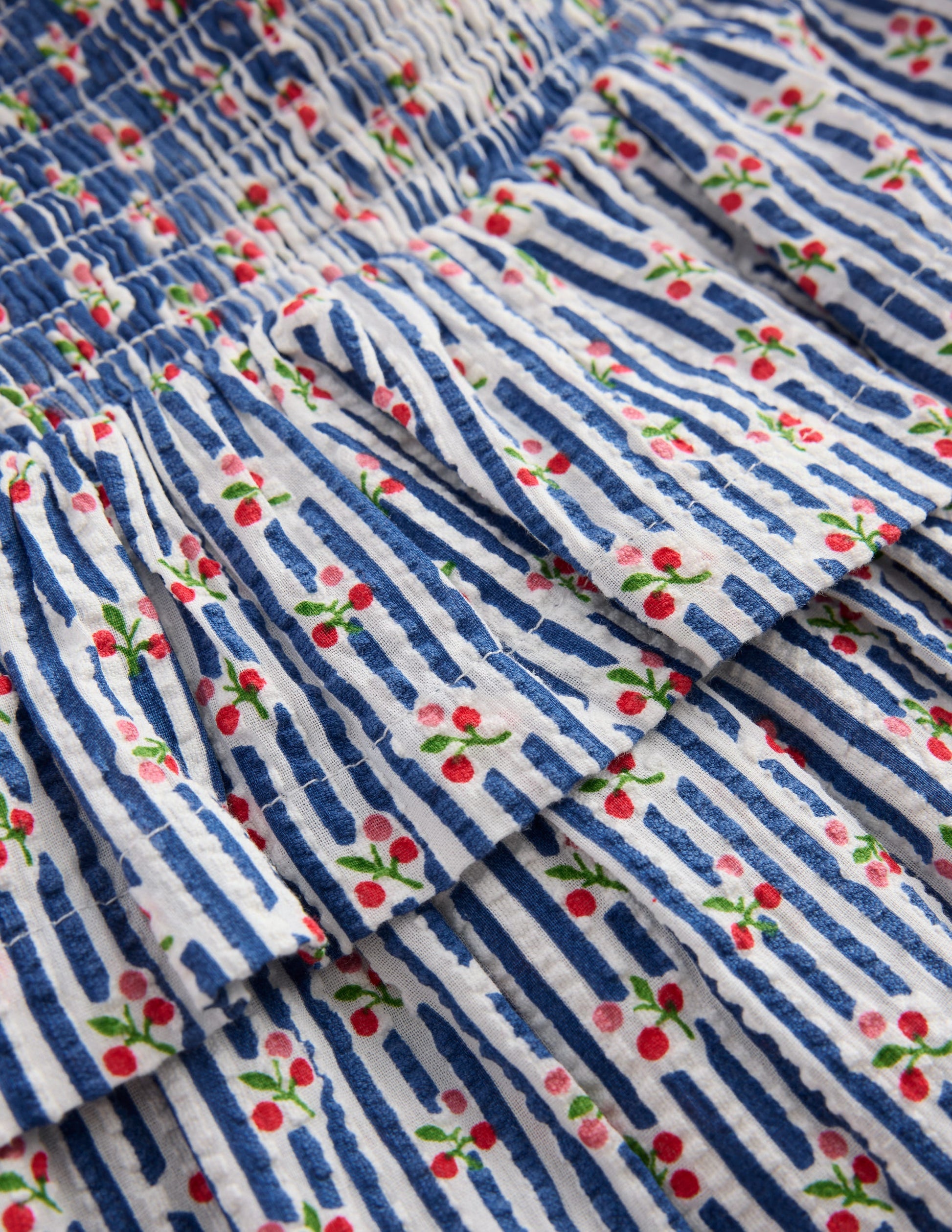 Smocked Waist Ruffle Skirt-Bluejay Cherry Stripe-5