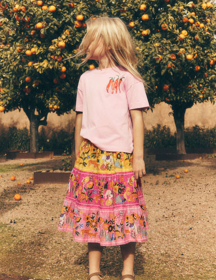 Midi Skirt-Multi Tropical Animals