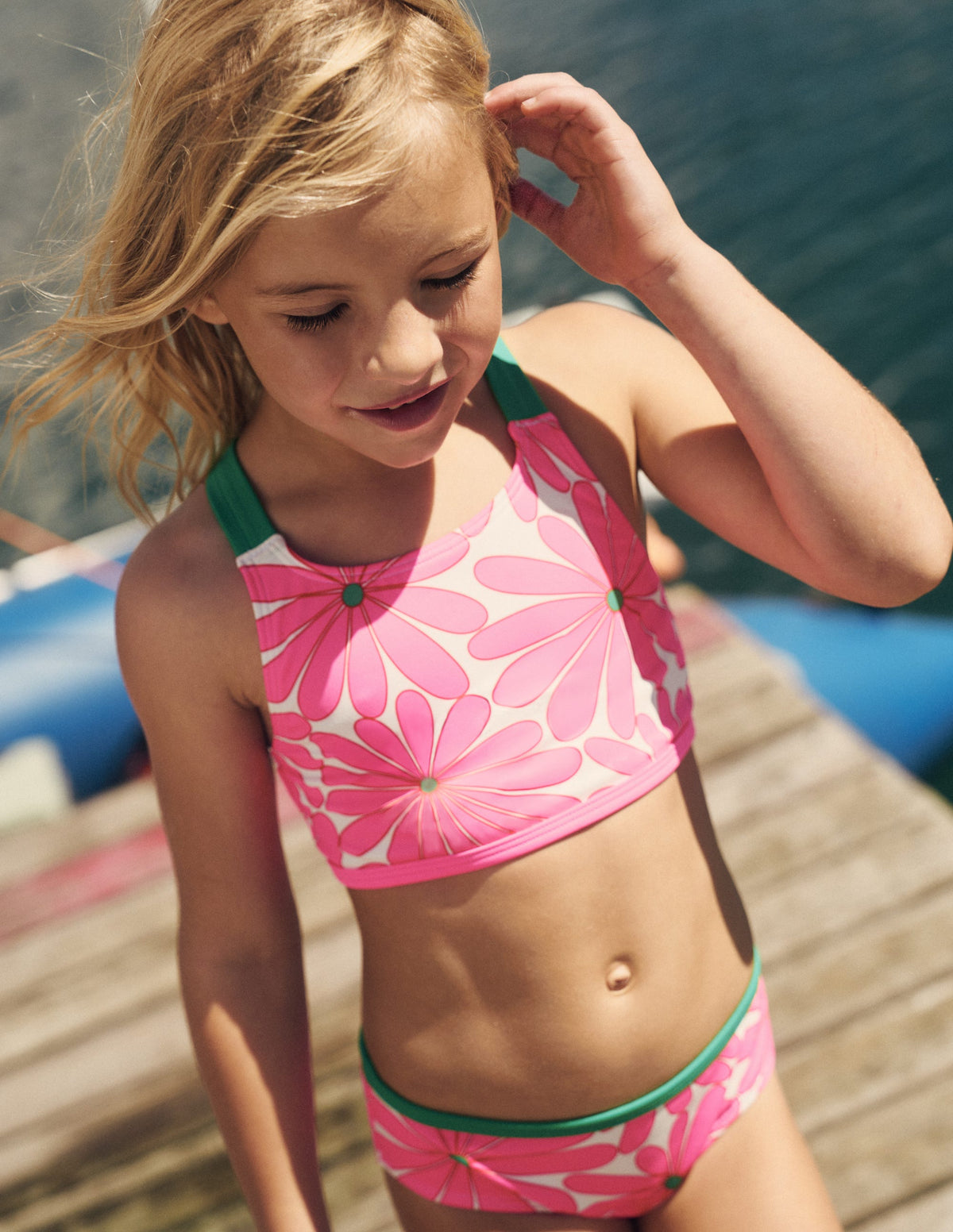 Cross-back Bikini Top-Festival Pink Daisy - Image 4