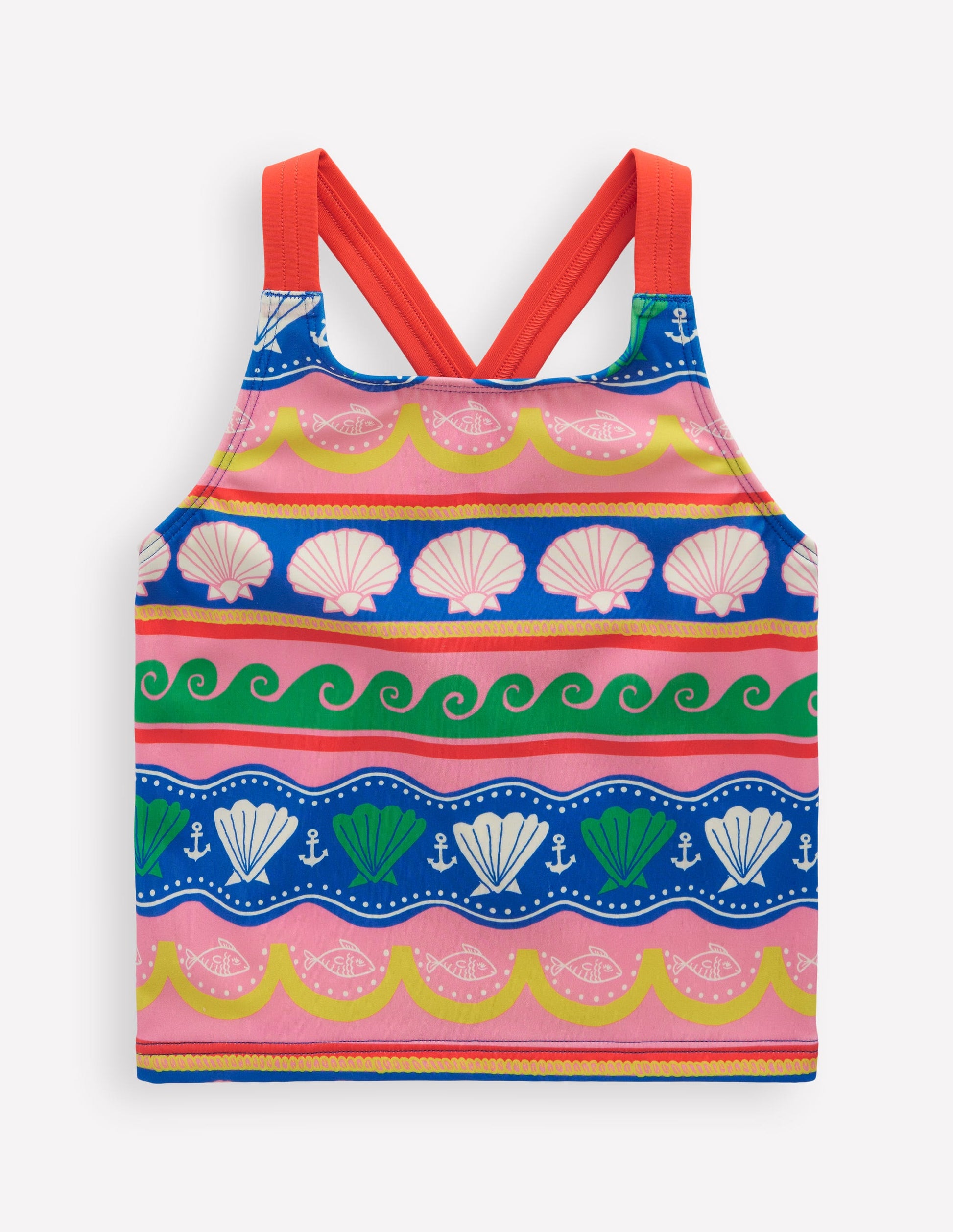 Cross-Back Tankini Top-Multi Sea Shell Stripe-1