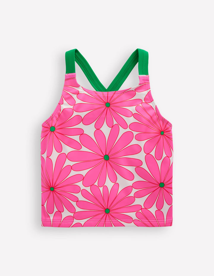 Cross-Back Tankini Top-Festival Pink Daisy