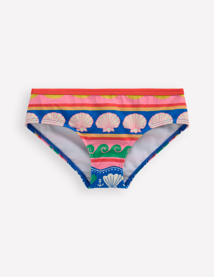 Patterned Bikini Bottoms-Multi Sea Shell Stripe
