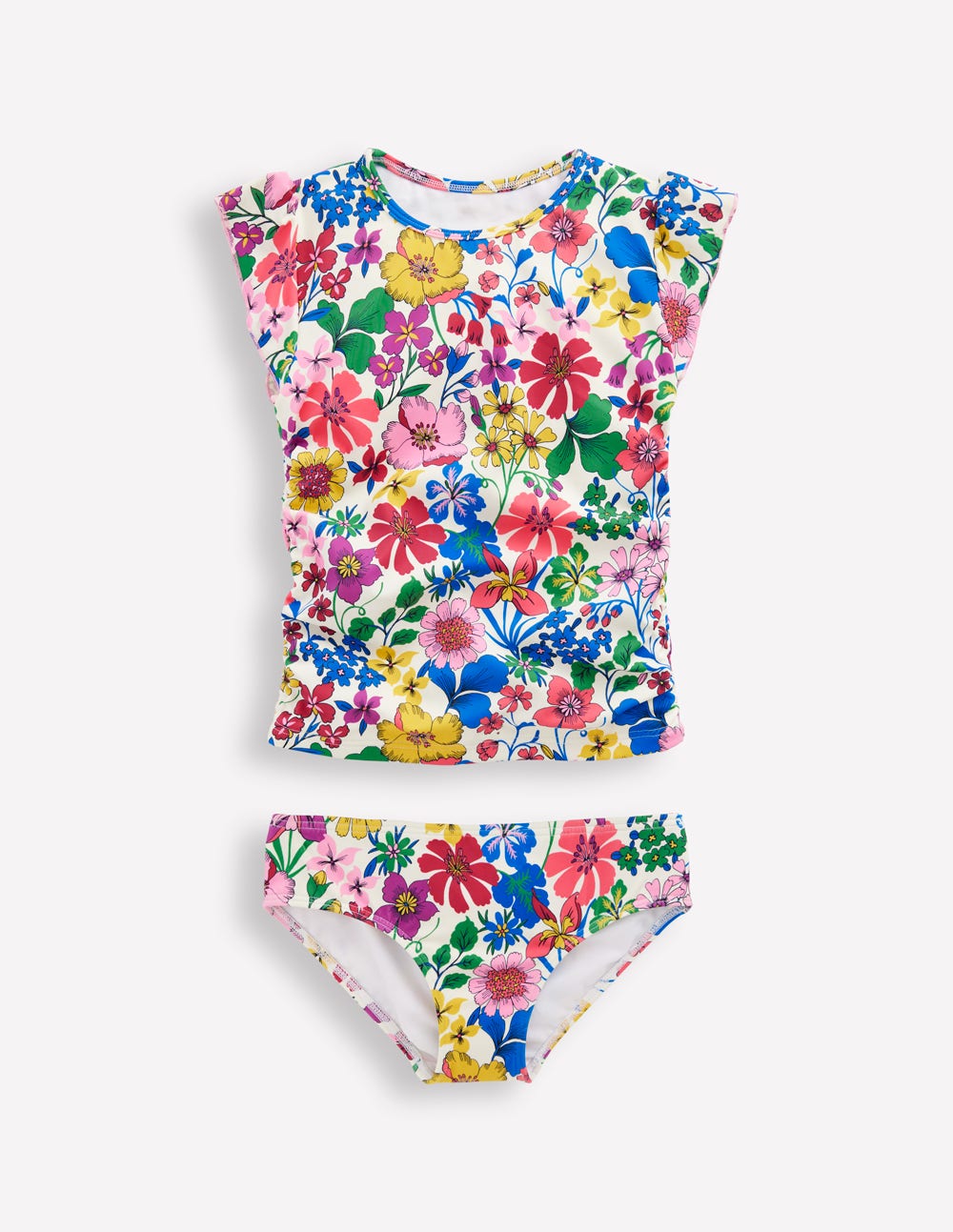 Ruched Tankini Set-Multi Rainbow Floral - Image 1