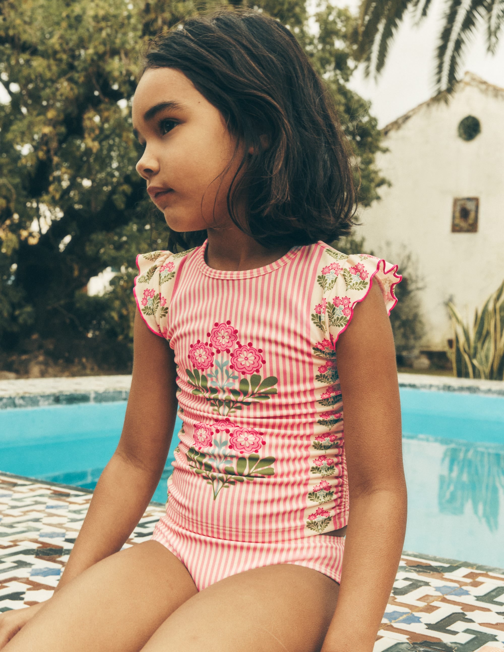 Ruched Tankini Set-Strawberry Pink Woodblock - Image 4