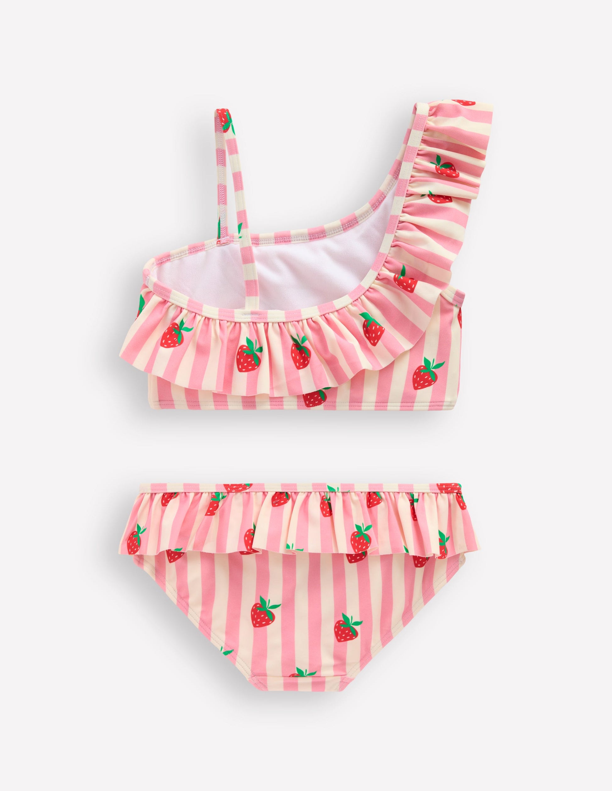 One Shoulder Frill Bikini Set-Pink strawberry stripe-2