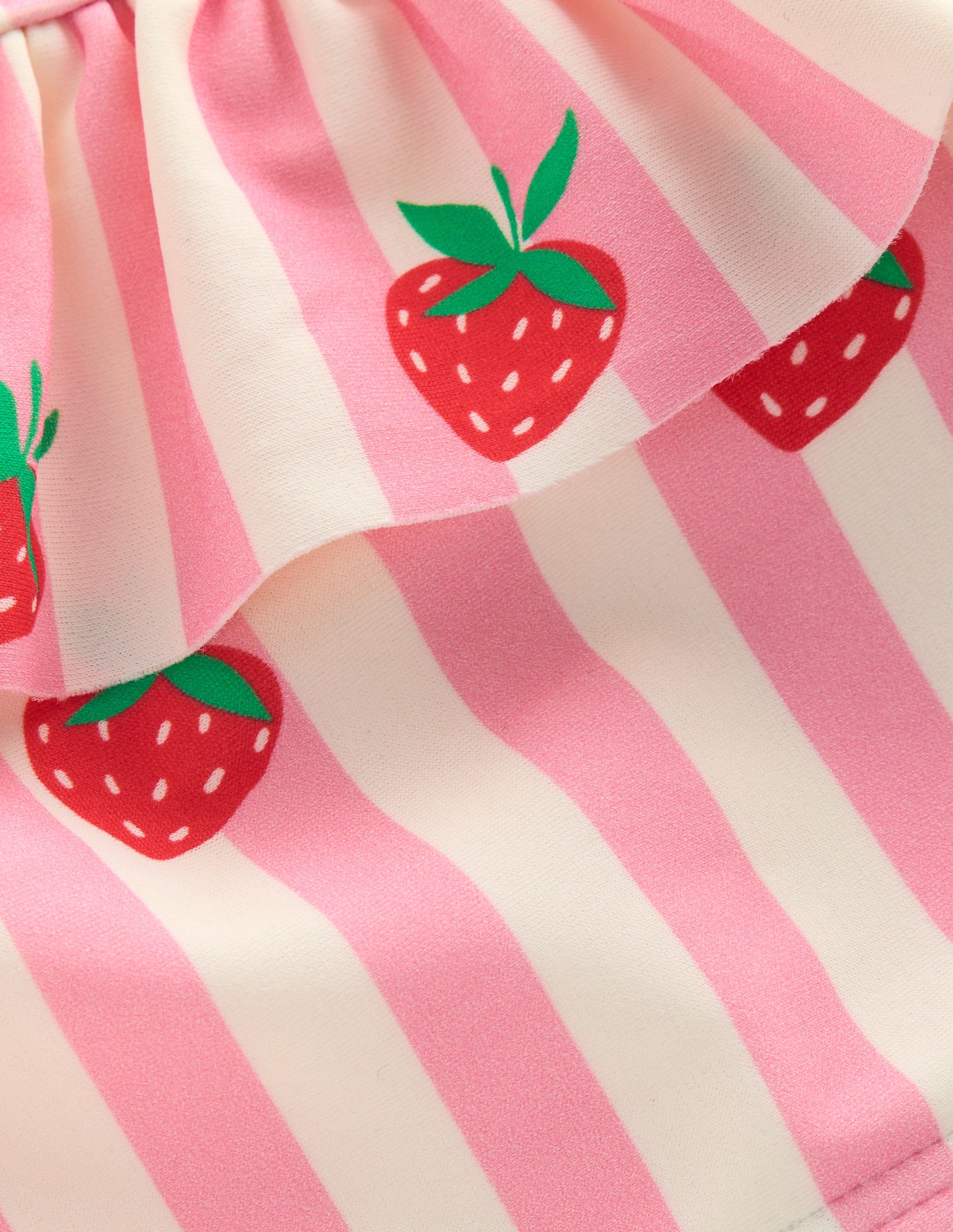 One Shoulder Frill Bikini Set-Pink strawberry stripe-3