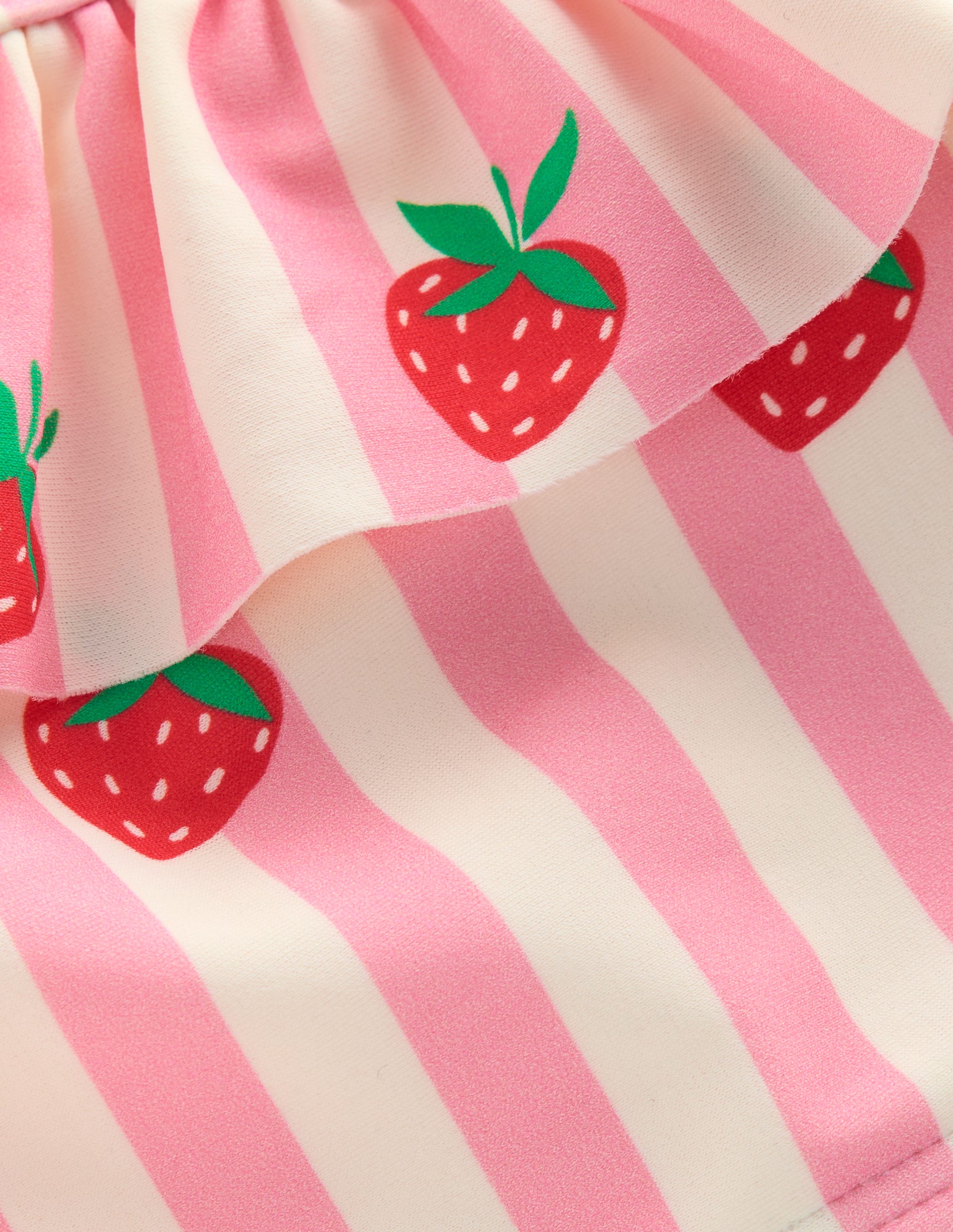 One Shoulder Frill Bikini Set-Pink strawberry stripe - Image 3