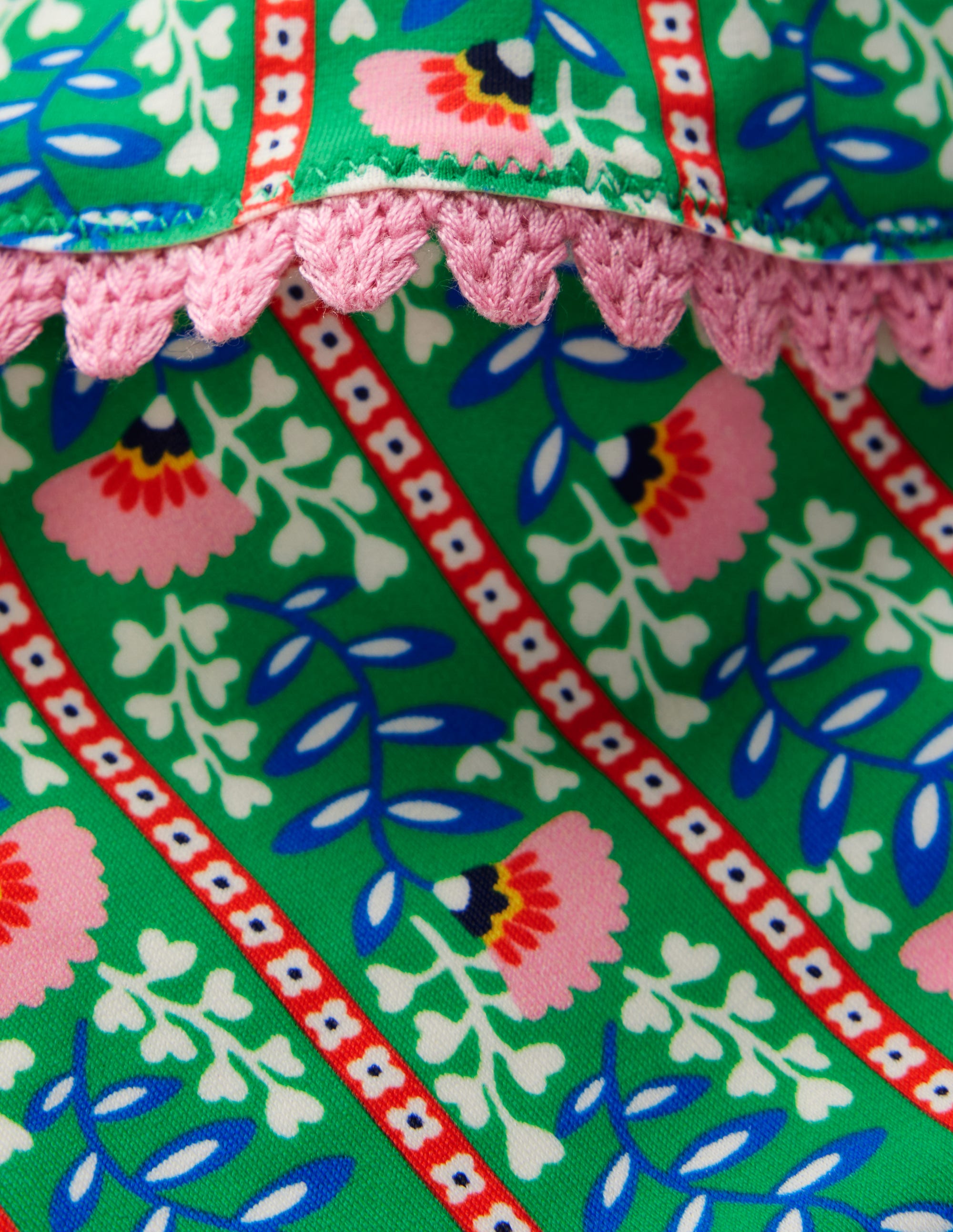 Frill V-neck Bikini Set-Bright green Floral Vine - Image 3