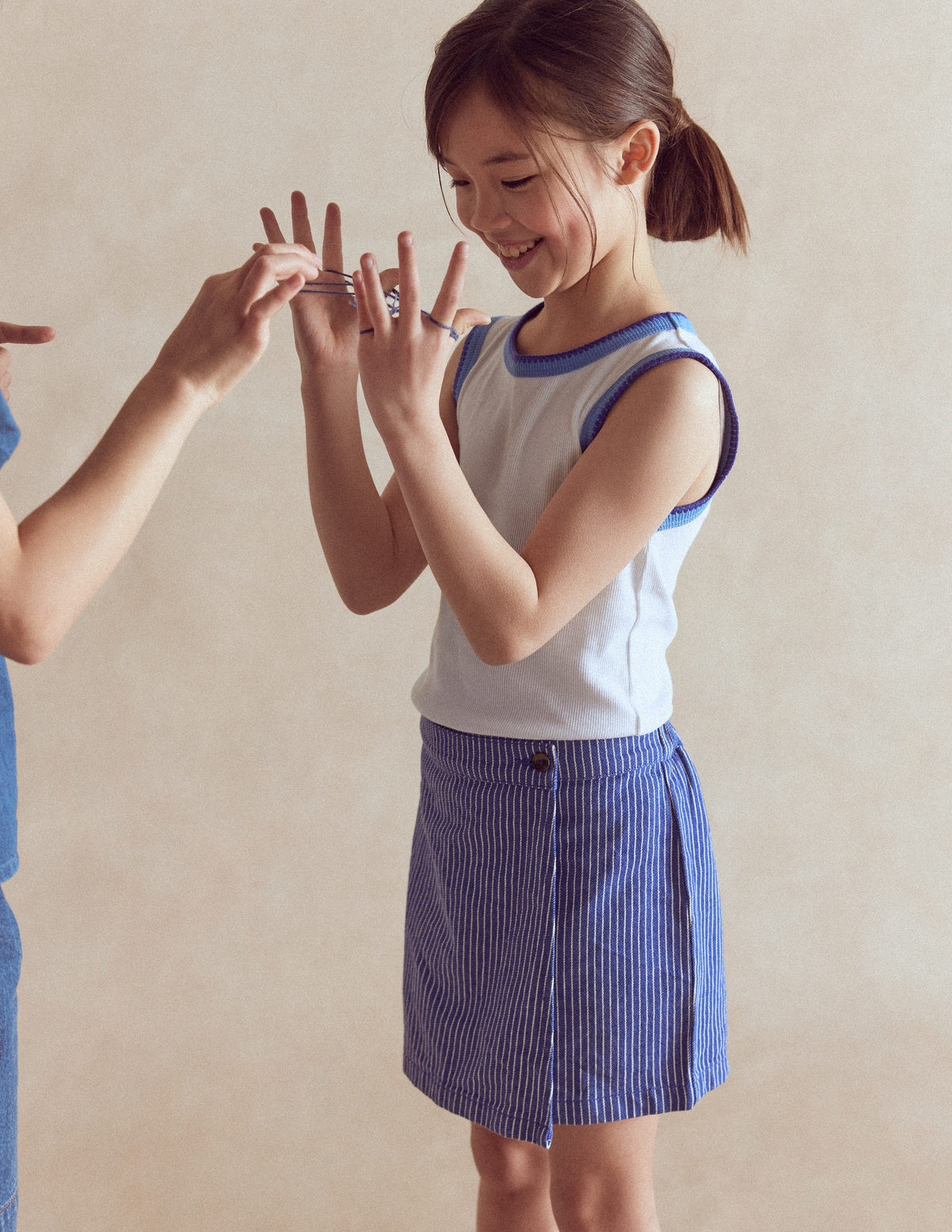Wrap Woven Skort-Sapphire Blue/ Ivory Stripe - Image 1