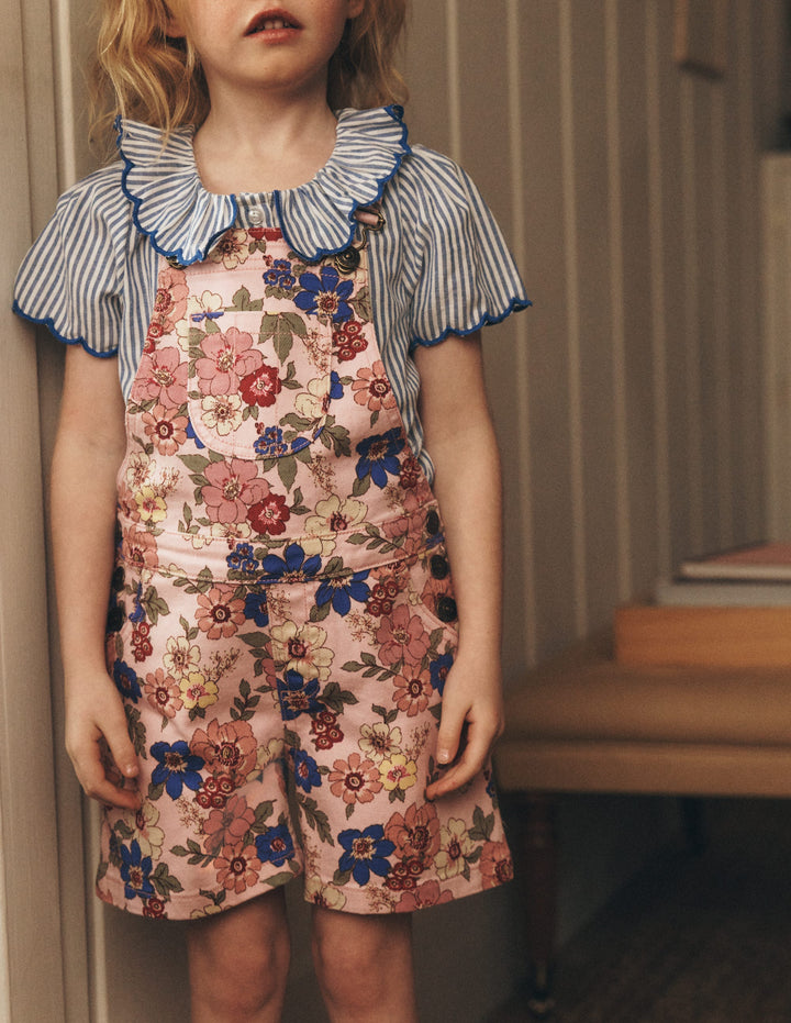Short Dungaree-Pink Floral Bloom