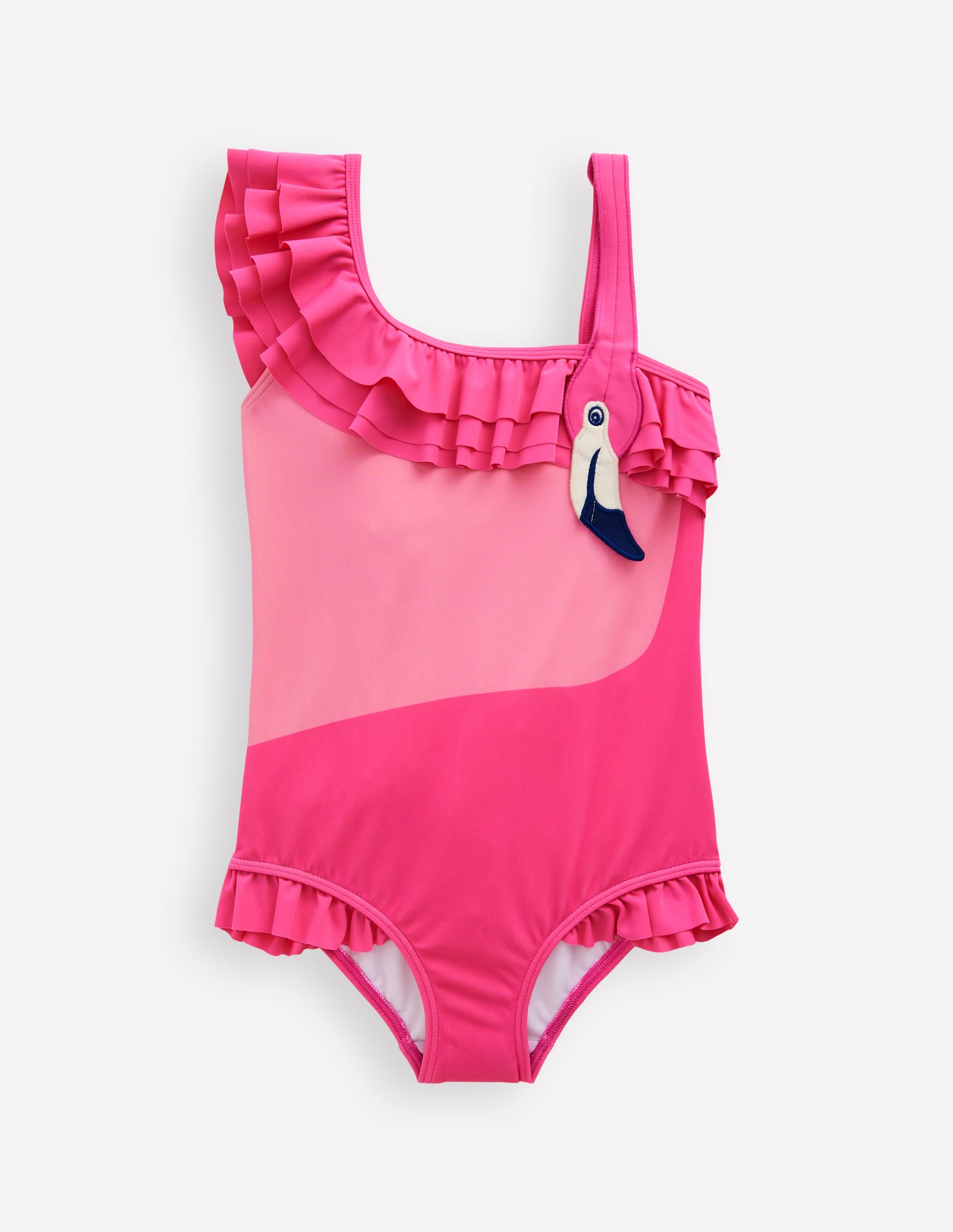 One Shoulder Appliqué Swimsuit-Sorbet Pink Flamingo - Image 1