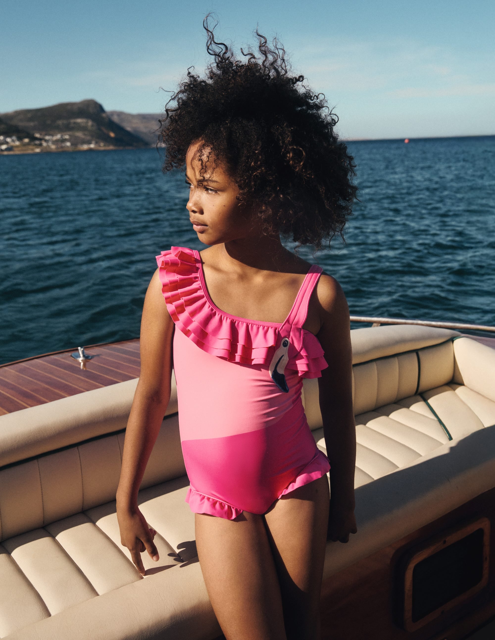 One Shoulder Appliqué Swimsuit-Sorbet Pink Flamingo - Image 4
