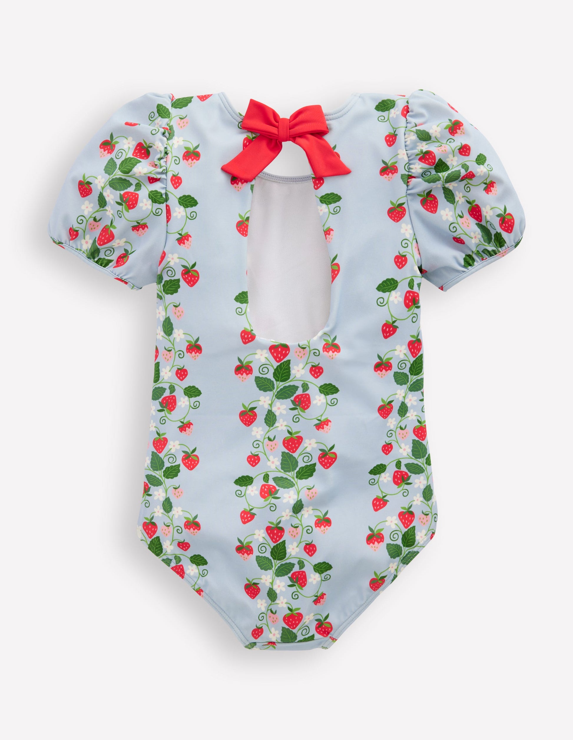 Puff Sleeve Swimsuit-Misty Blue Strawberry Vine-2