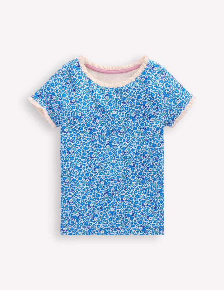 Short Sleeve Ribbed T-shirt-Cabana Blue Ditsy Floral