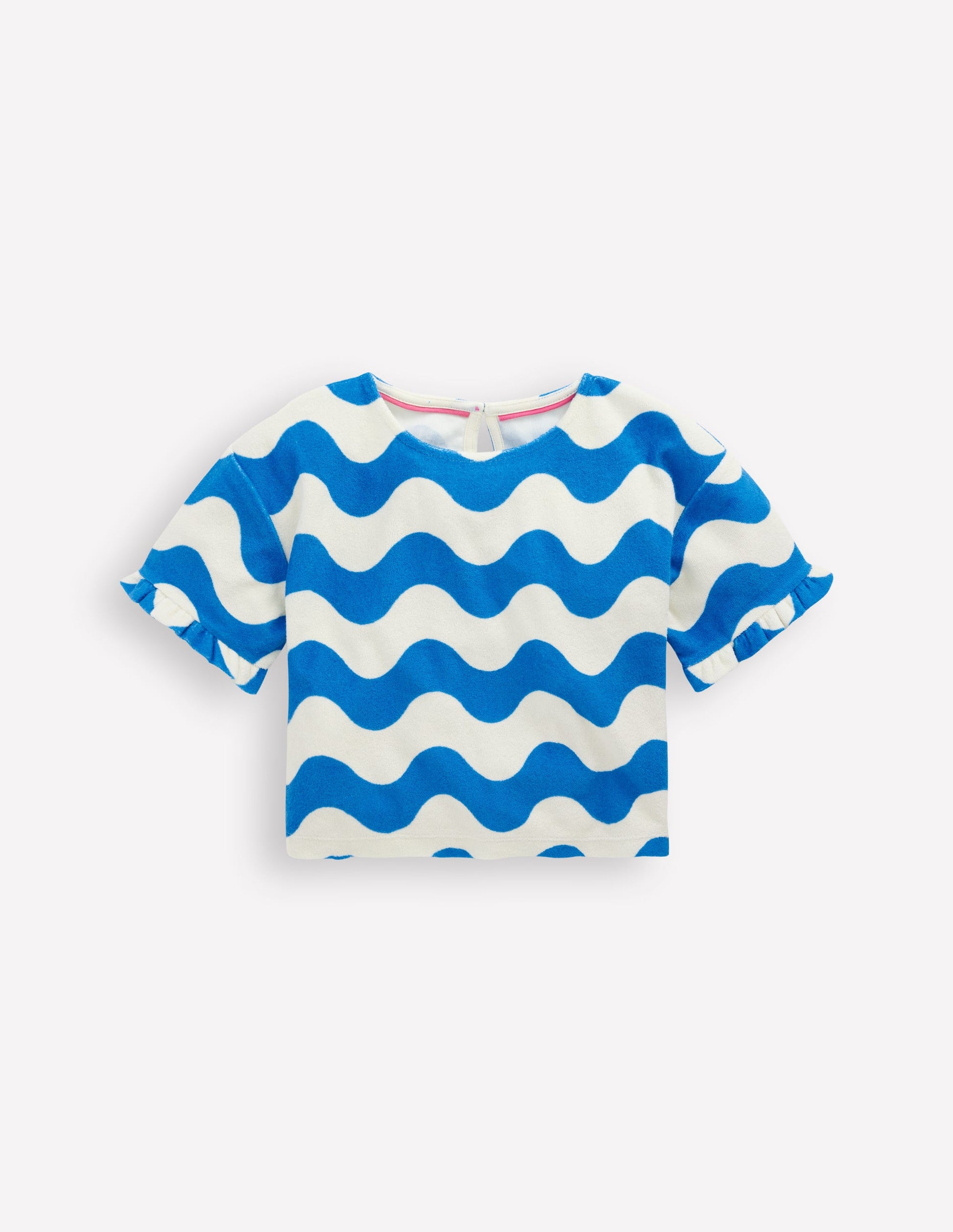 Dropped Shoulder Towelling Top-Blue Wave Stripe-1