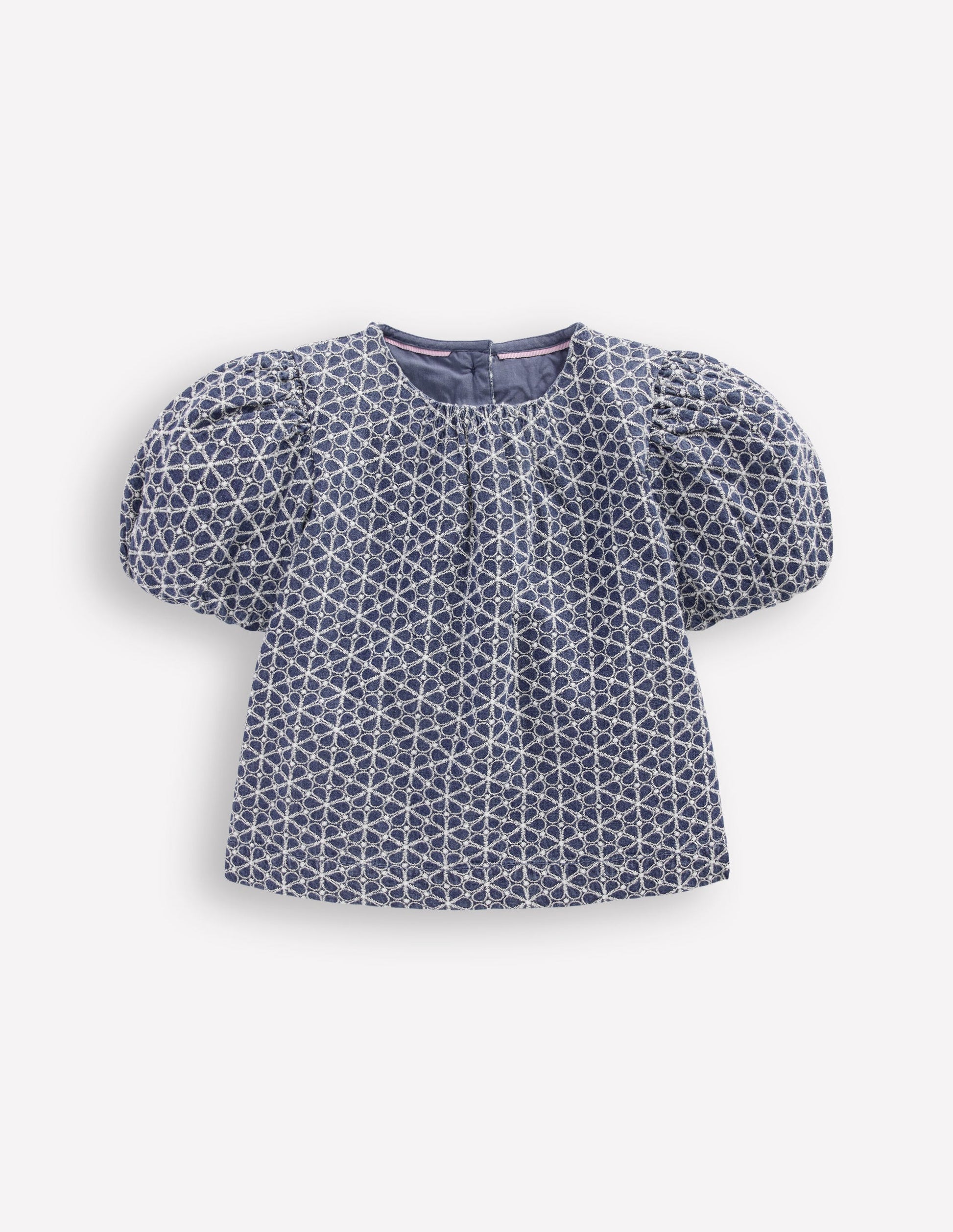 Puff Sleeve Woven Top-Chambray Broderie-1