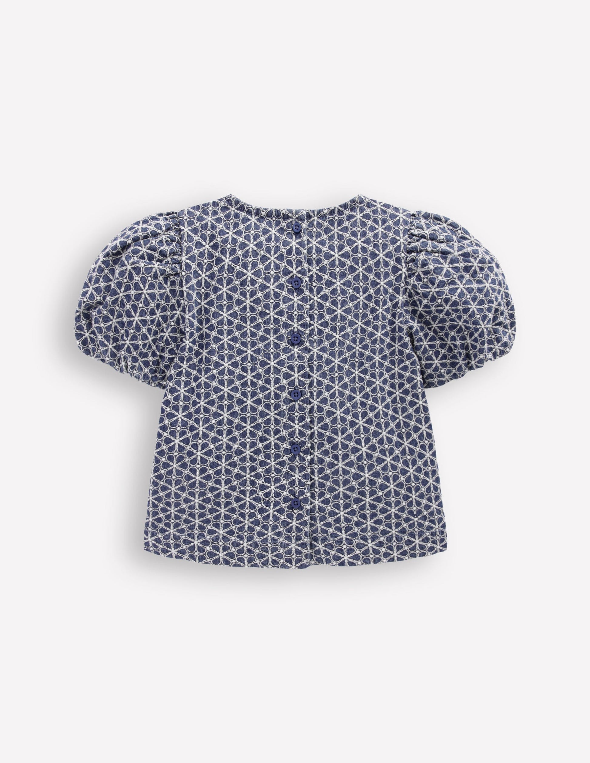 Puff Sleeve Woven Top-Chambray Broderie-2