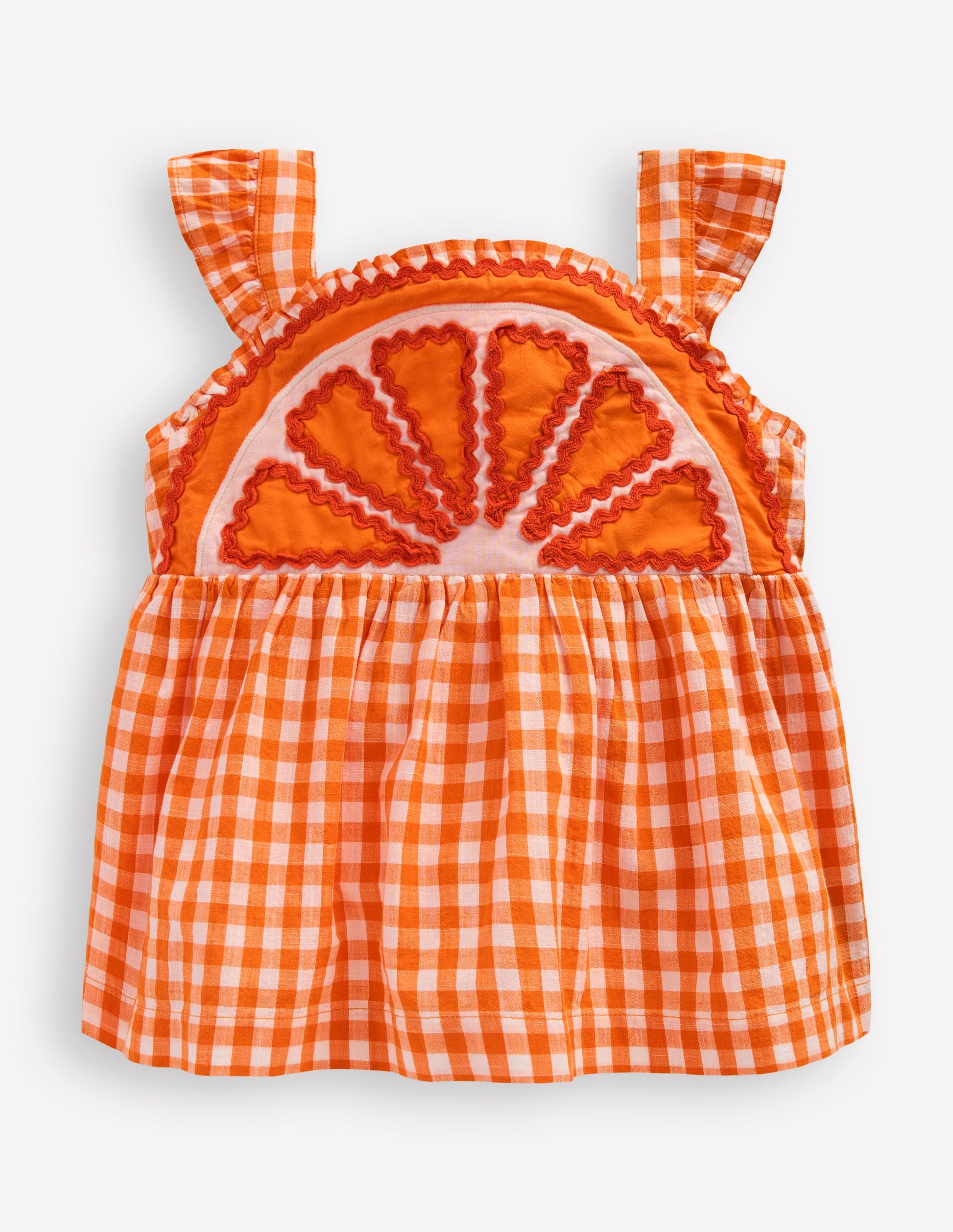 Novelty Strappy Top-Orange and Ivory Gingham-1