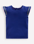 Flutter Sleeve Trim Top-Starboard Blue