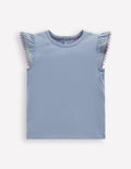Flutter Sleeve Trim Top-Salt blue