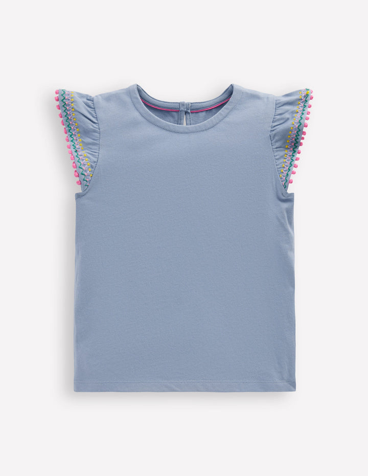 Flutter Sleeve Trim Top-Salt blue