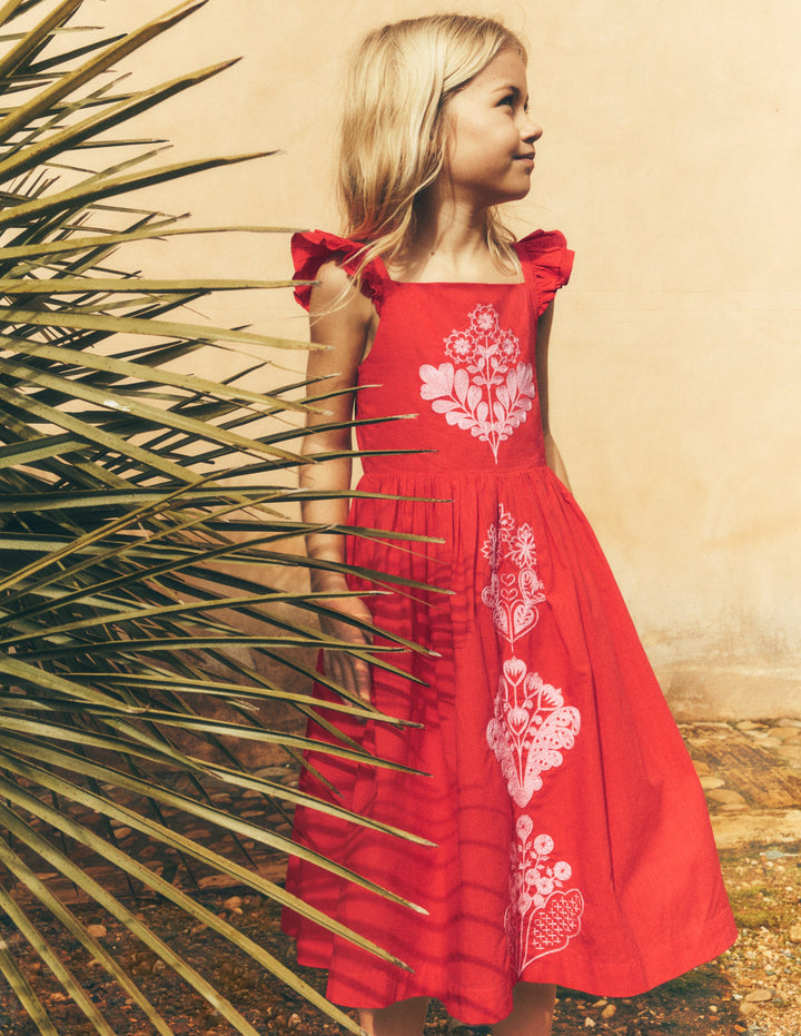 Annalisa Twirly Sundress-Spicy Red Embroidery