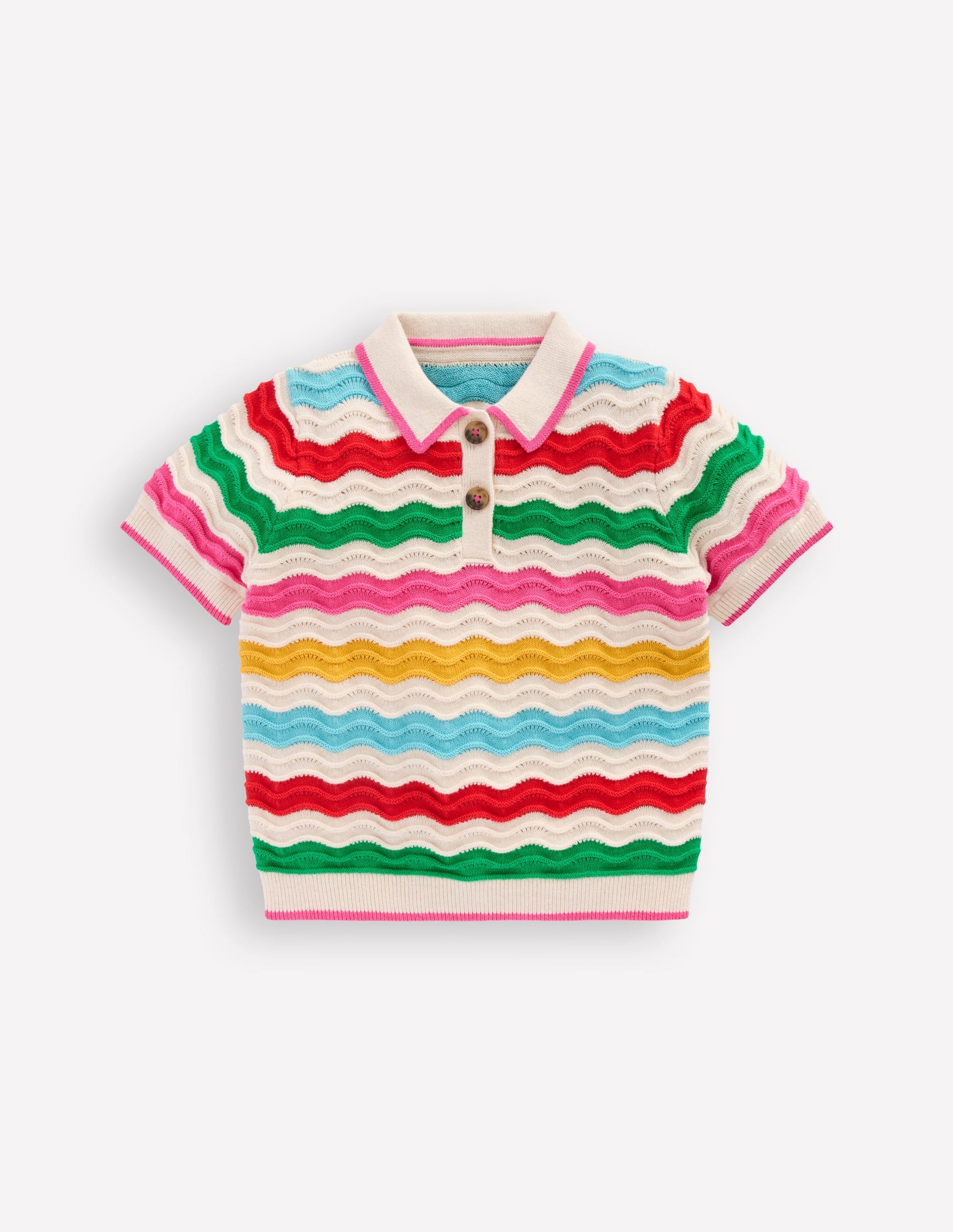 Pointelle Knitted Polo Top-Ecru Marl Multi Wave-1