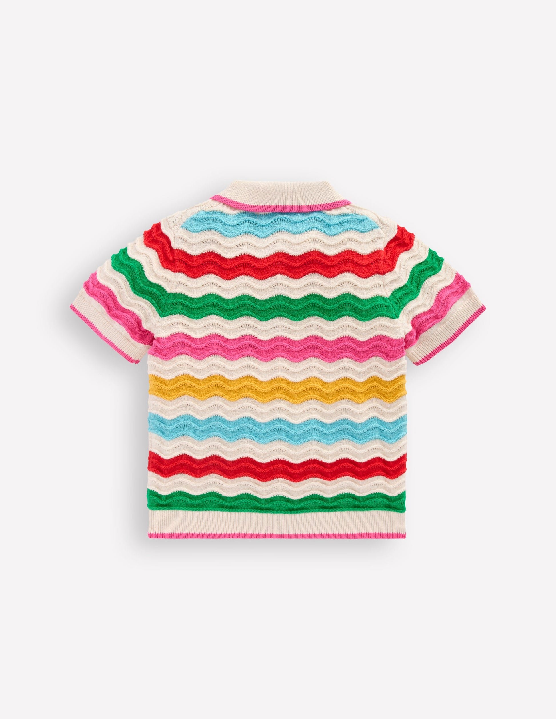 Pointelle Knitted Polo Top-Ecru Marl Multi Wave-2