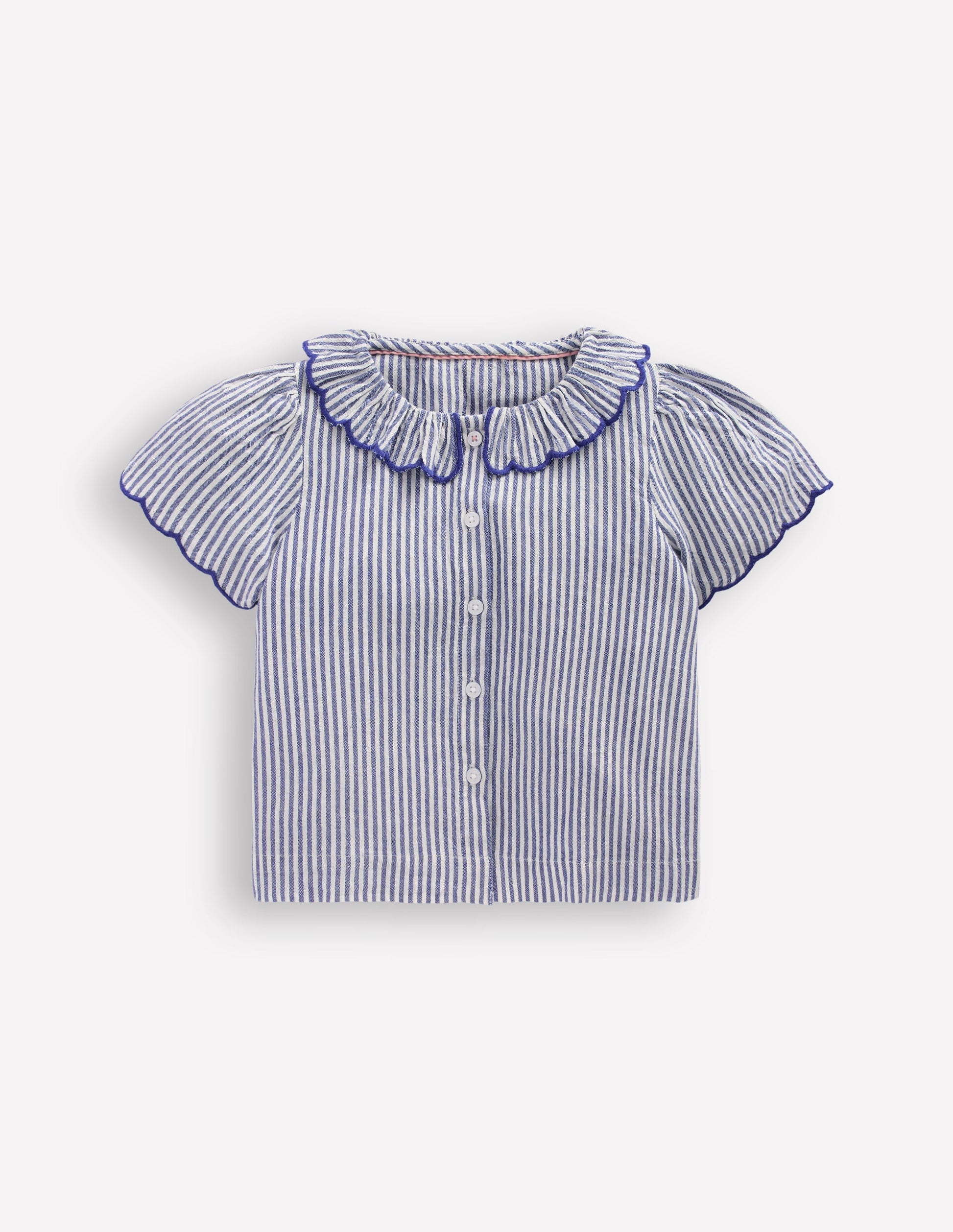 Button-through Blouse-Blue/Ivory Stripe-3