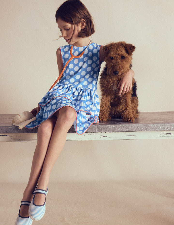 Tiered Jersey Sundress-Blue Spot