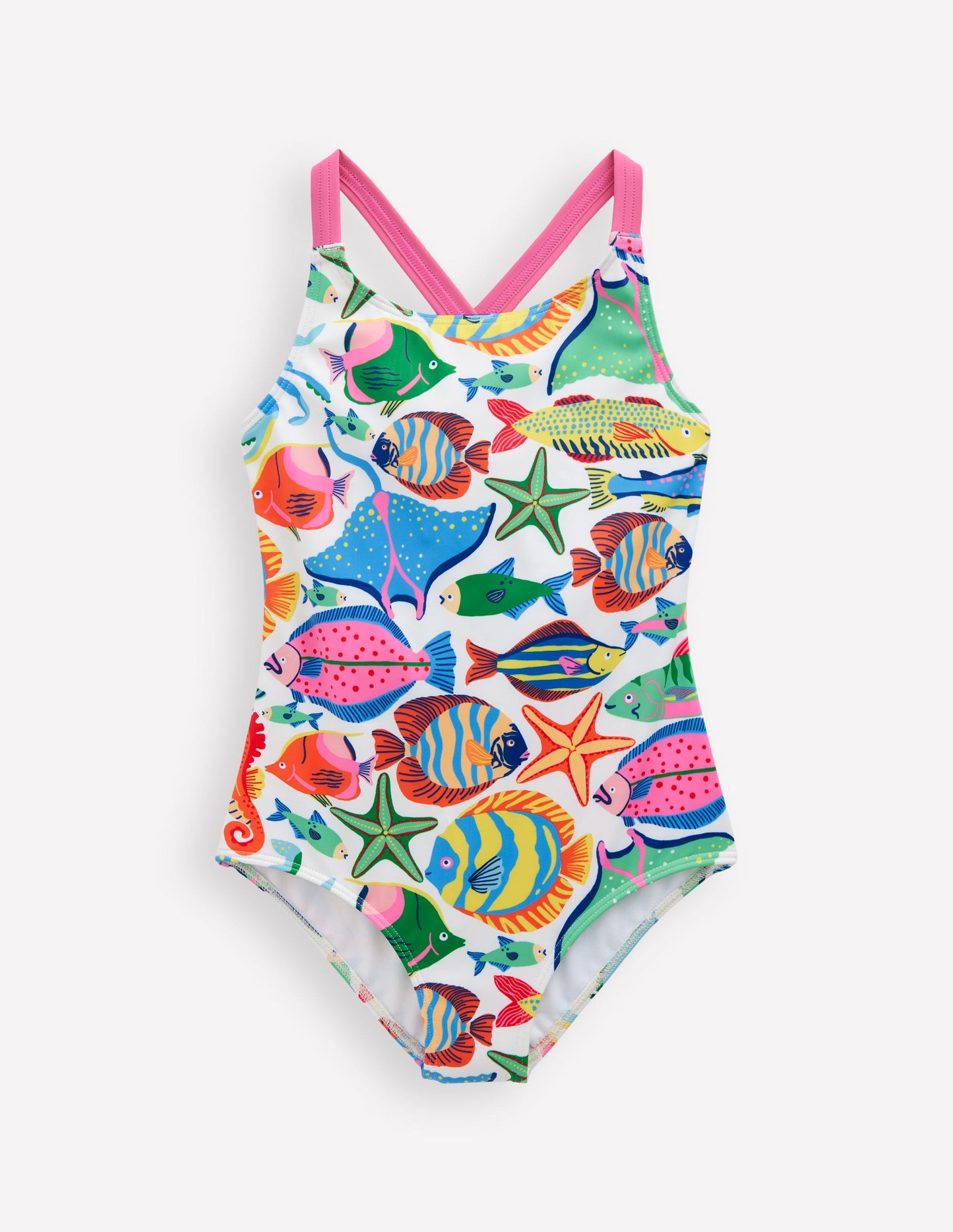 Cross-Back Printed Swimsuit-Multi Fishes