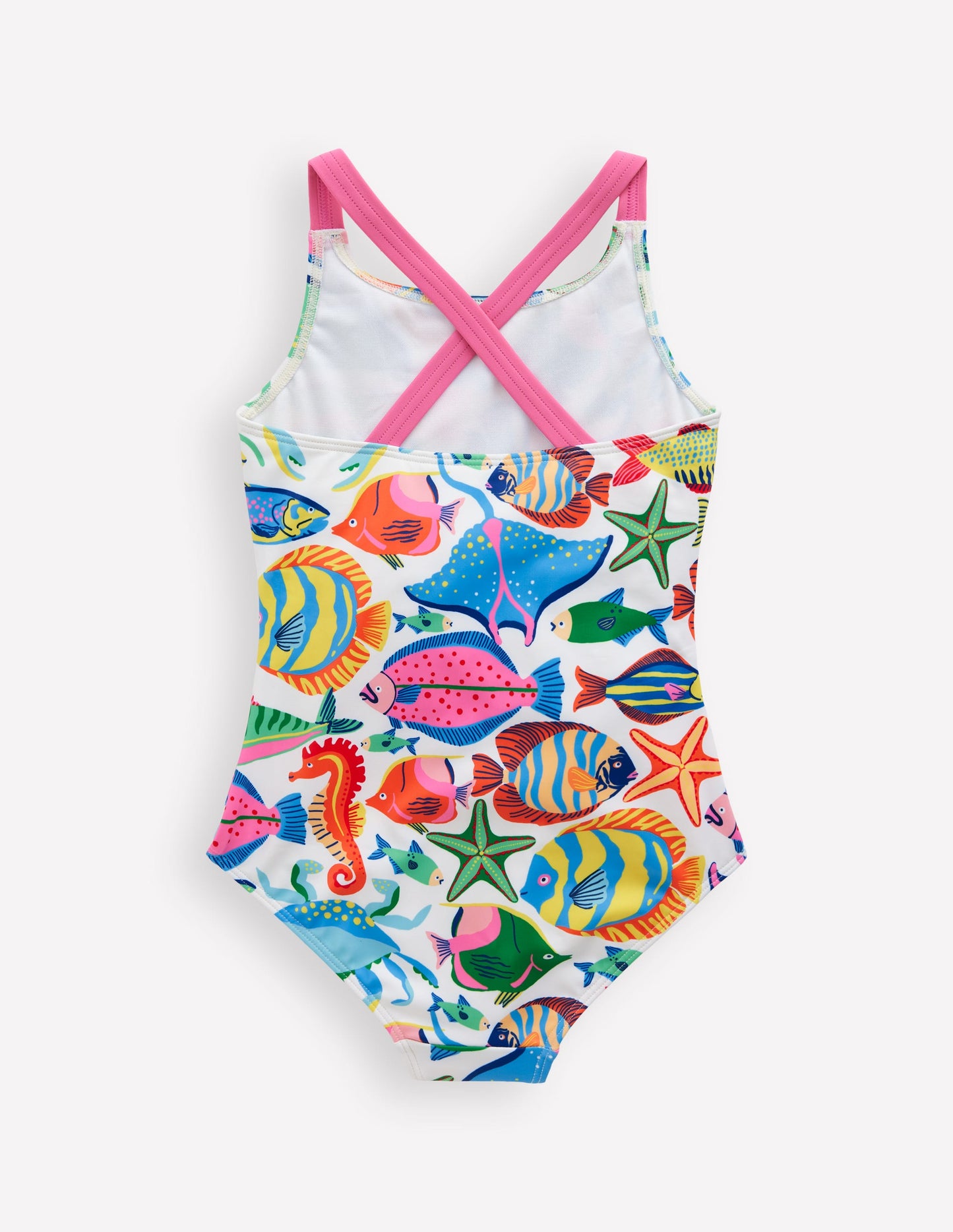 Cross-Back Printed Swimsuit-Multi Fishes