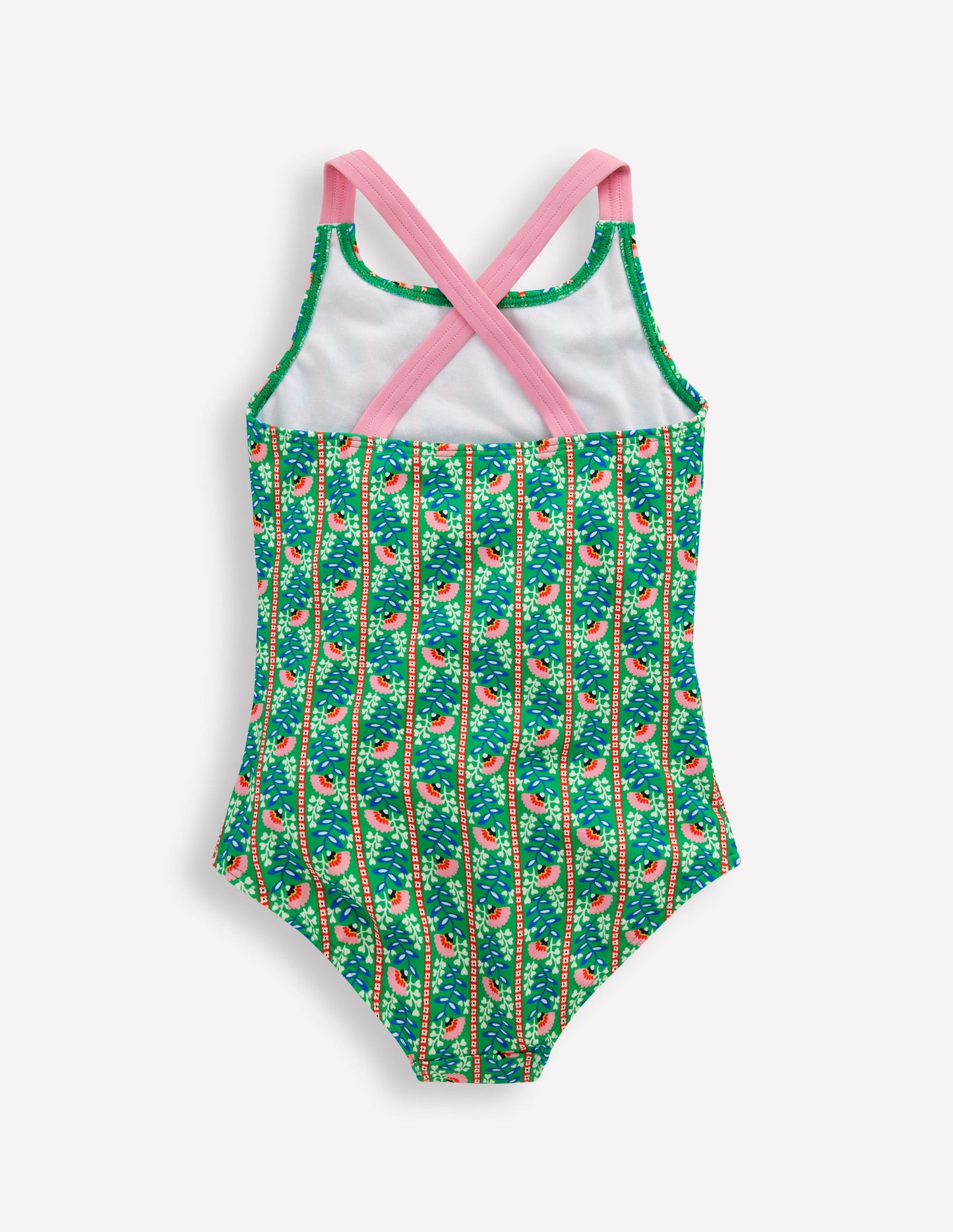 Cross-Back Printed Swimsuit-Green Floral Vine