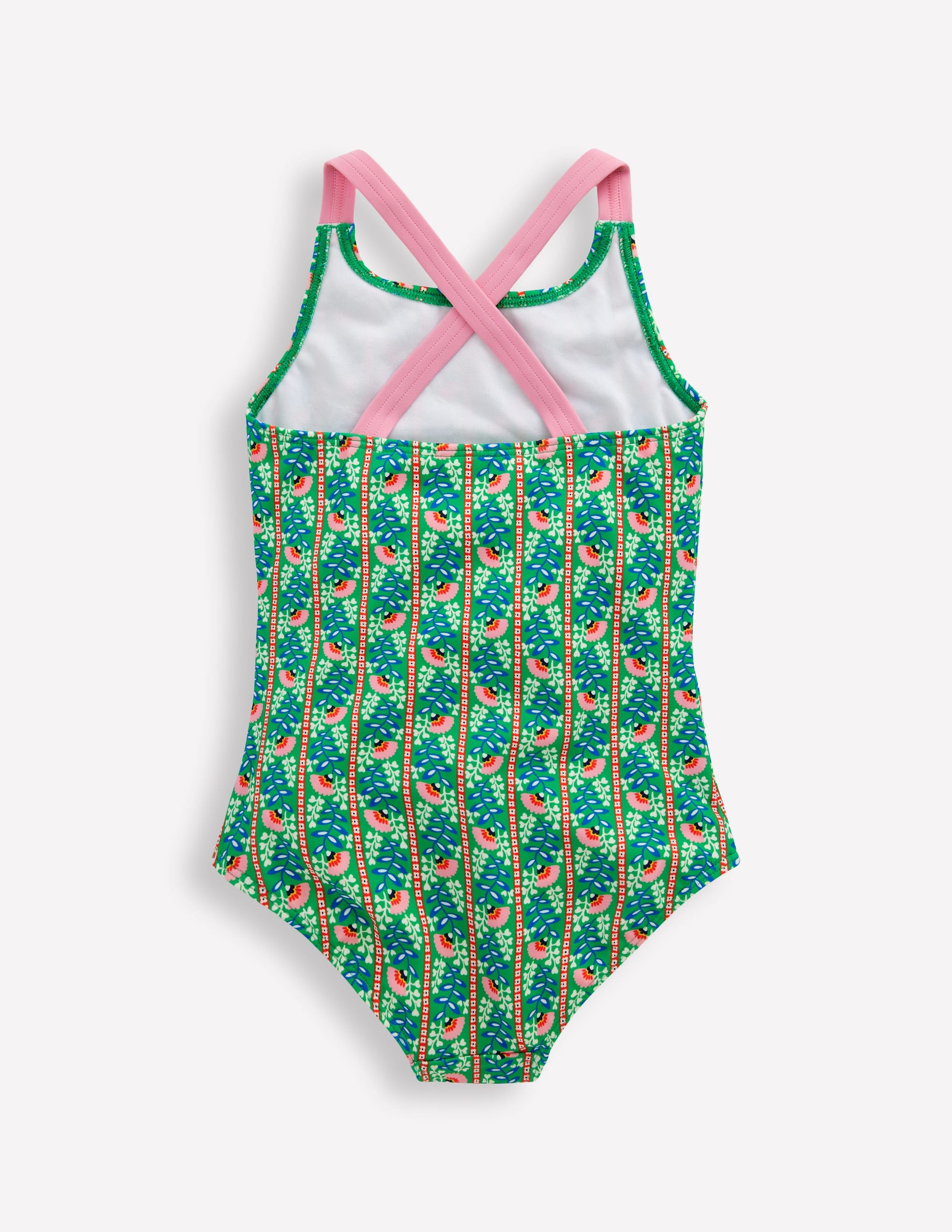 Cross-Back Printed Swimsuit-Green Floral Vine - Image 2