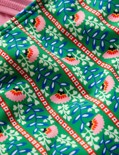 Cross-Back Printed Swimsuit-Green Floral Vine-3