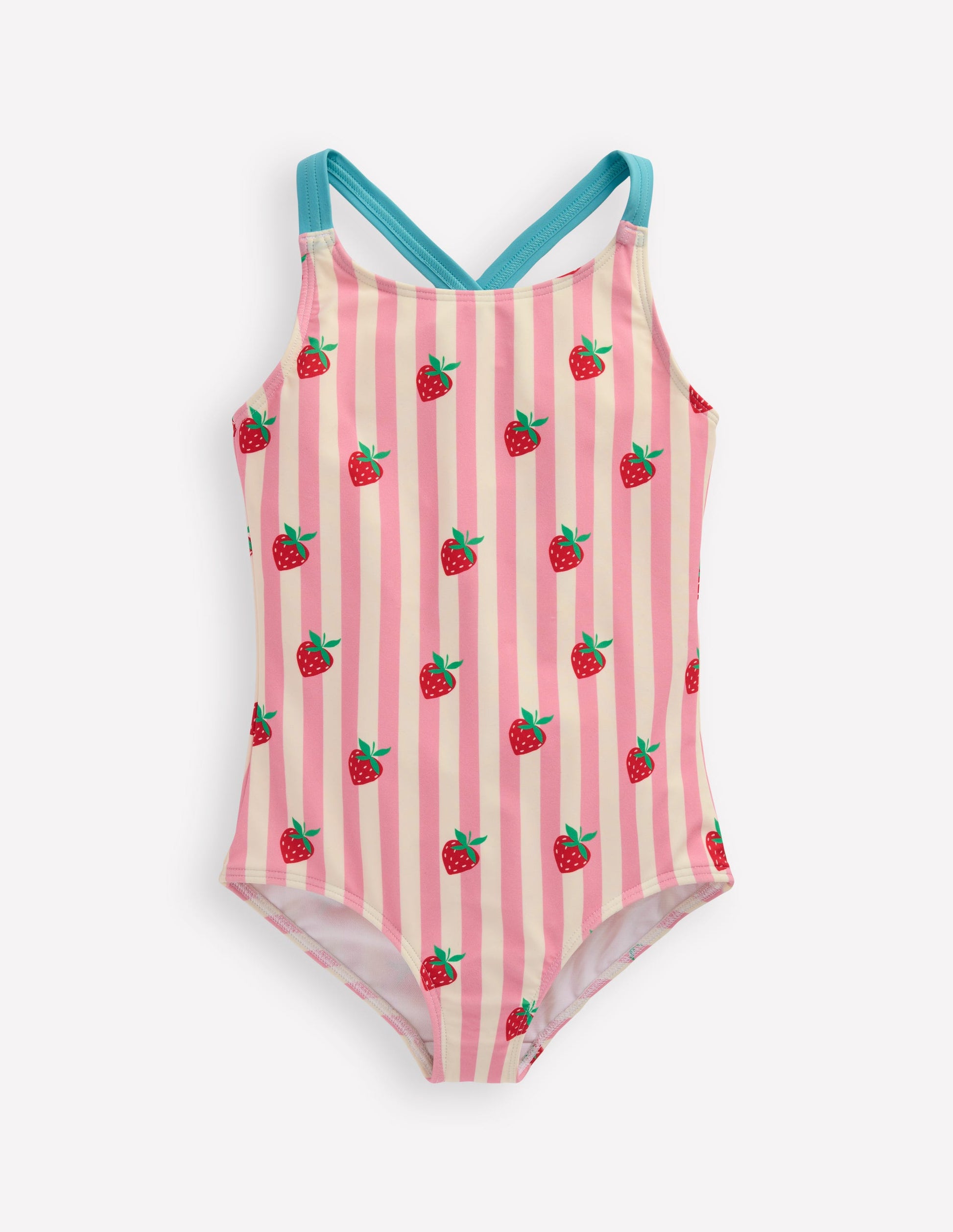 Cross-Back Printed Swimsuit-Pink Strawberry Stripe-1