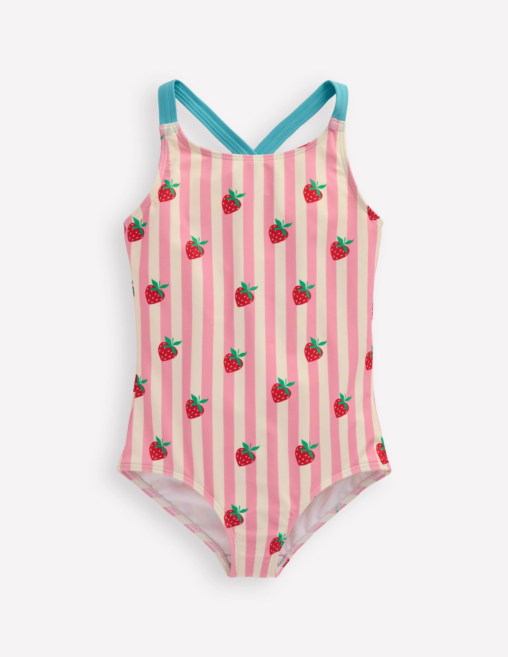 Cross-Back Printed Swimsuit-Pink Strawberry Stripe - Image 1