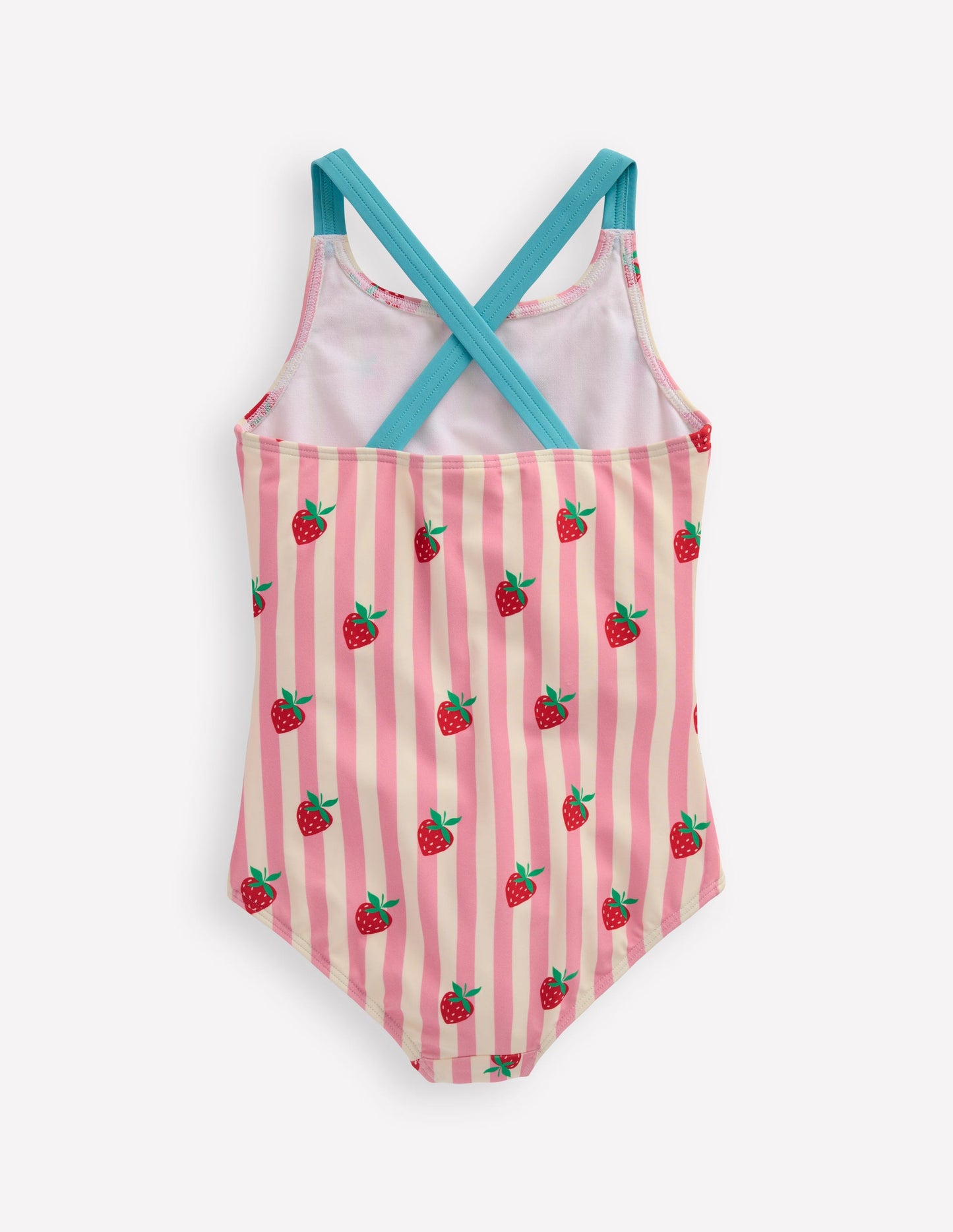 Cross-Back Printed Swimsuit-Pink Strawberry Stripe