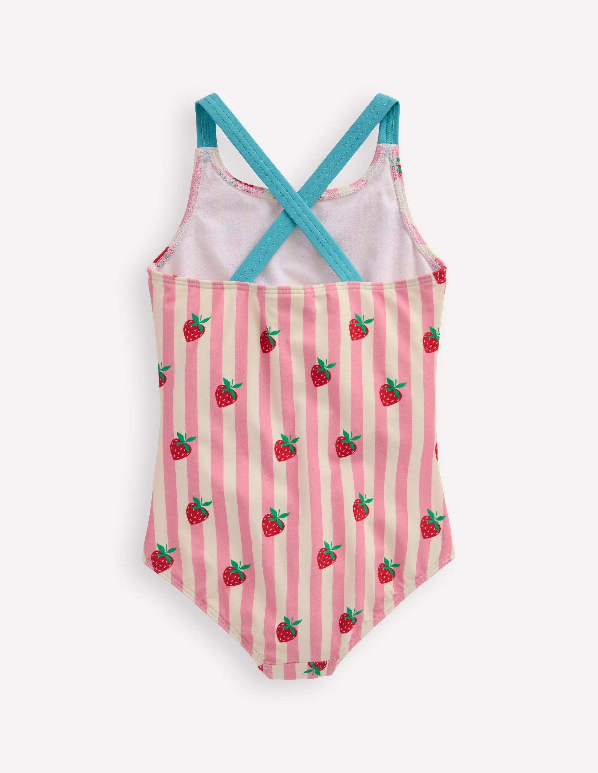 Cross-Back Printed Swimsuit-Pink Strawberry Stripe-2
