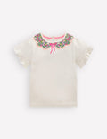 Pretty Frill T-shirt-Ivory Printed Collar