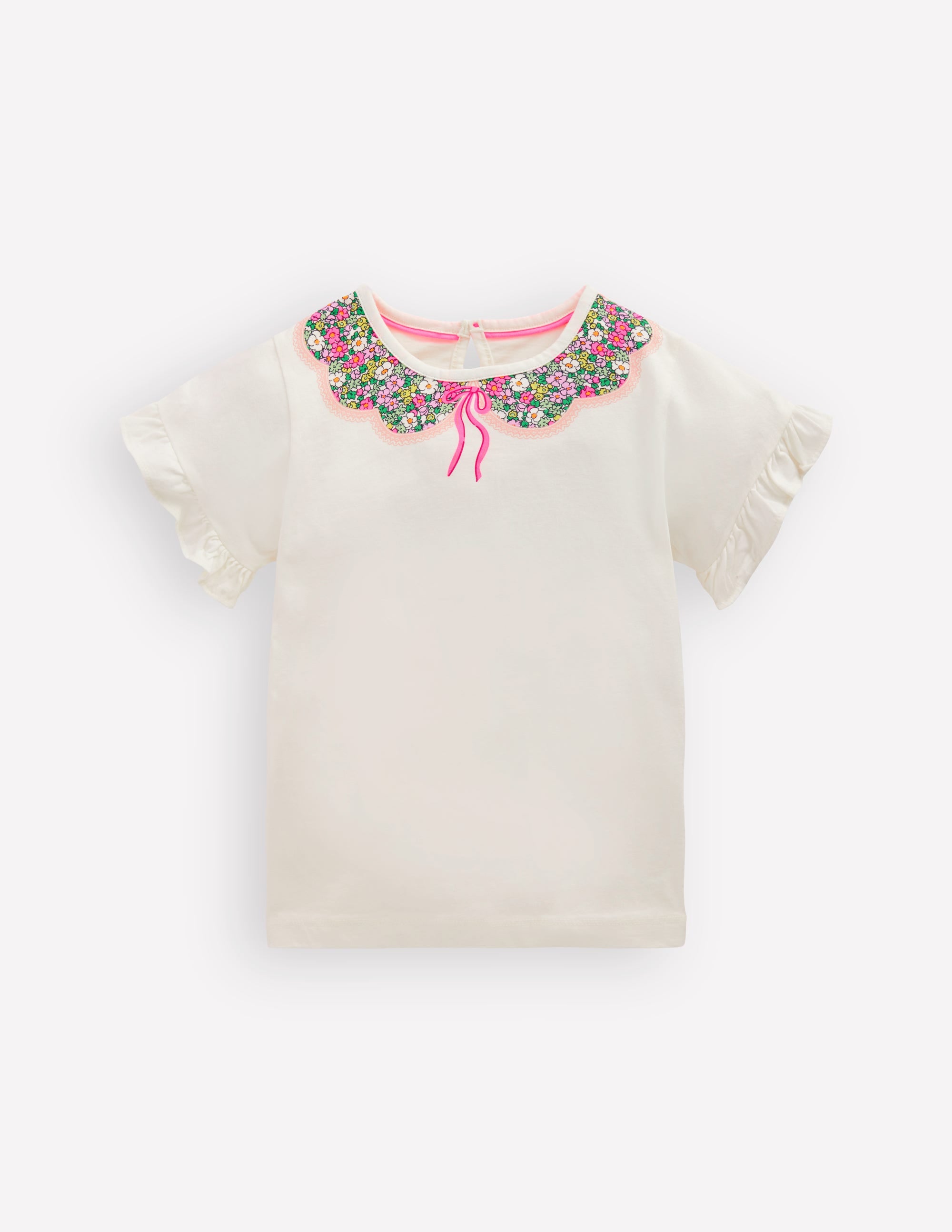 Pretty Frill T-shirt-Ivory Printed Collar - Image 1