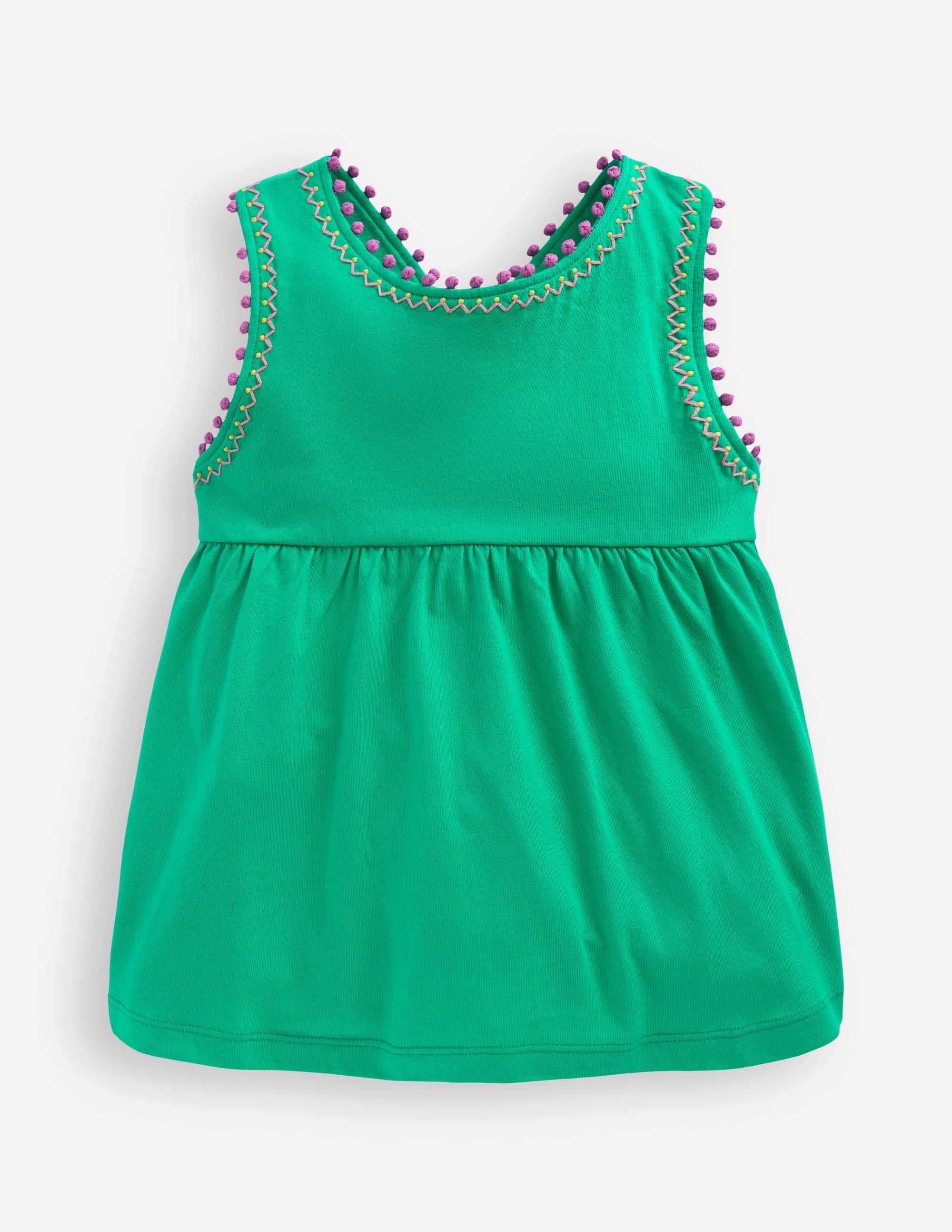 Cross-Back Pom Trim Top-Aquamarine Blue - Image 1