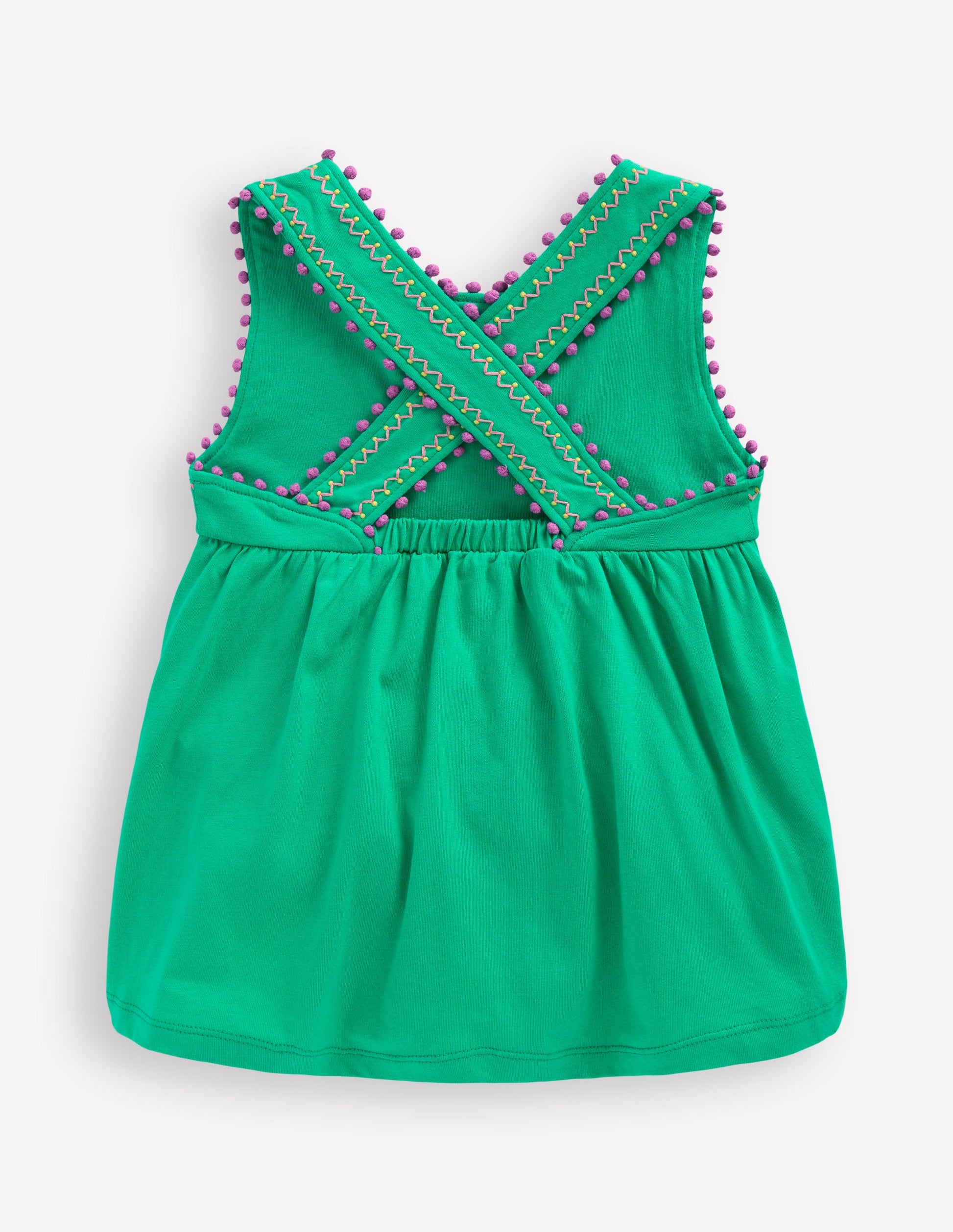 Cross-Back Pom Trim Top-Aquamarine Blue-2