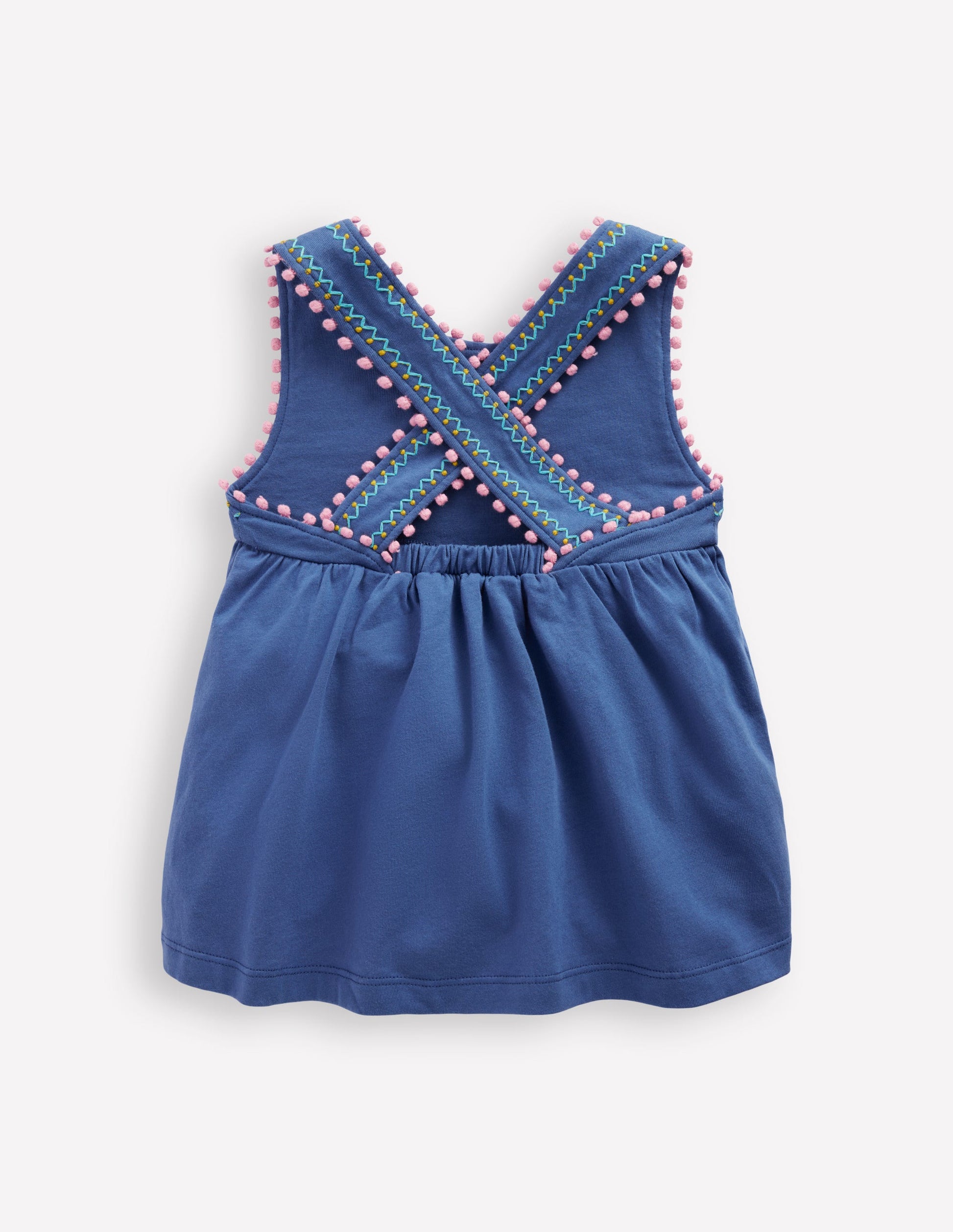 Cross-Back Pom Trim Top-Azure Blue-2